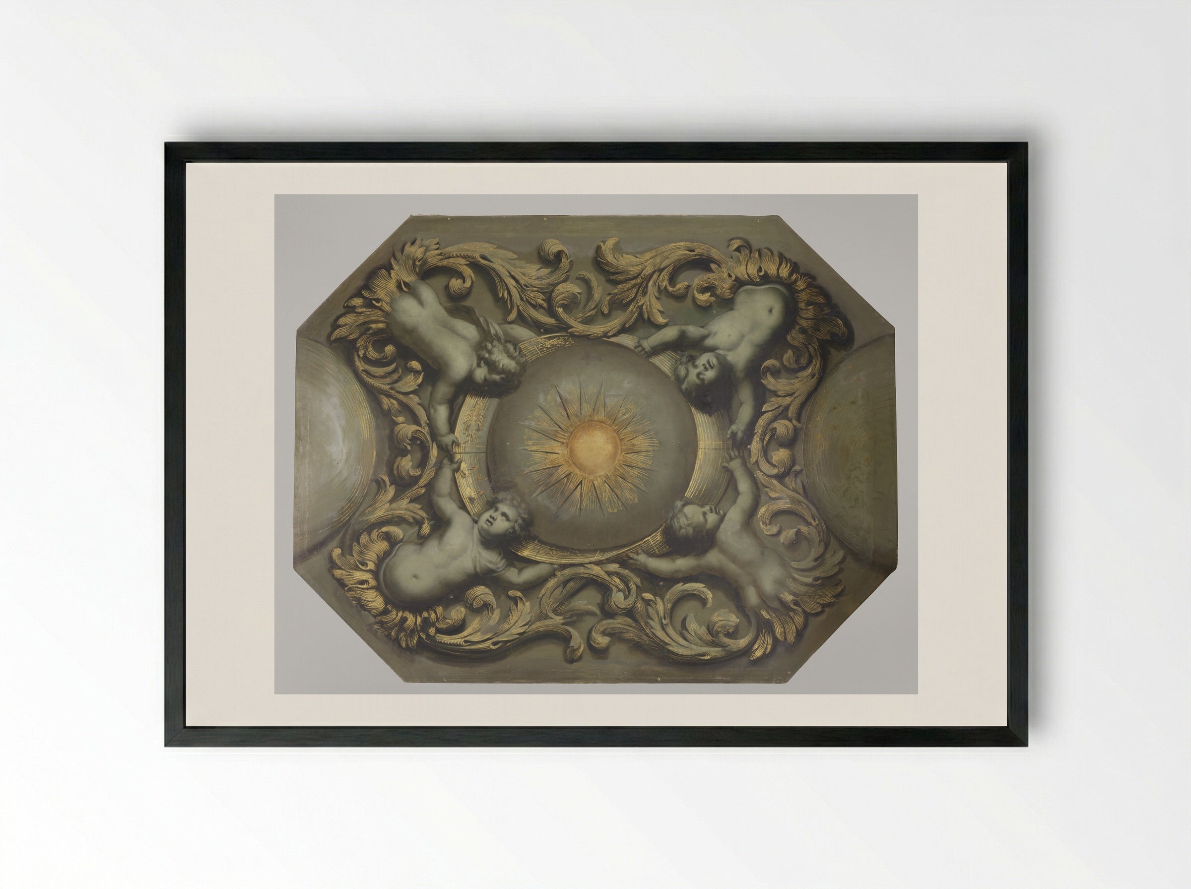 Ceiling with Representations of Morning and Evening - Theodoor van der Schuer - Framed Print Black