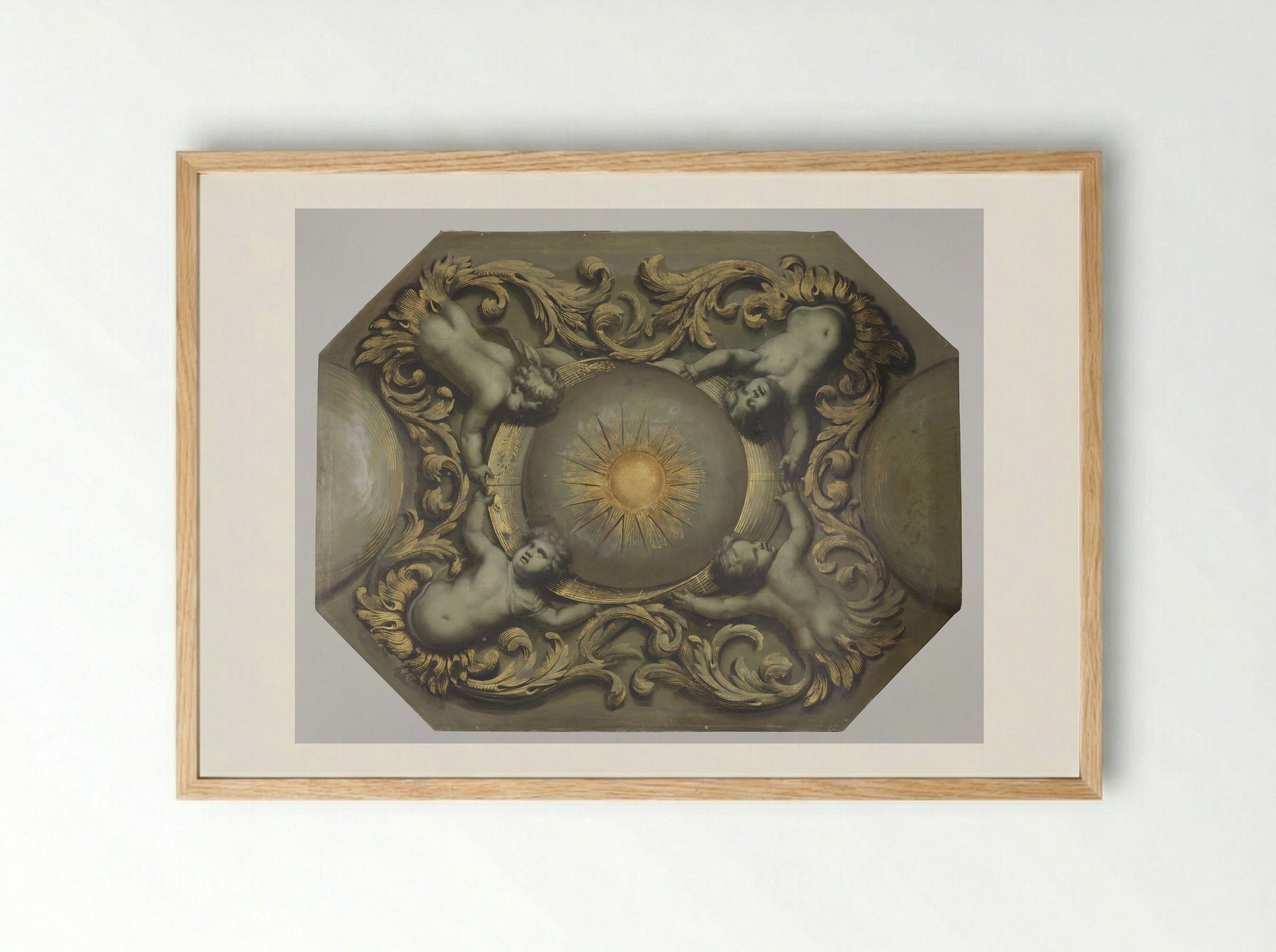 Ceiling with Representations of Morning and Evening - Theodoor van der Schuer - Framed Print Wood
