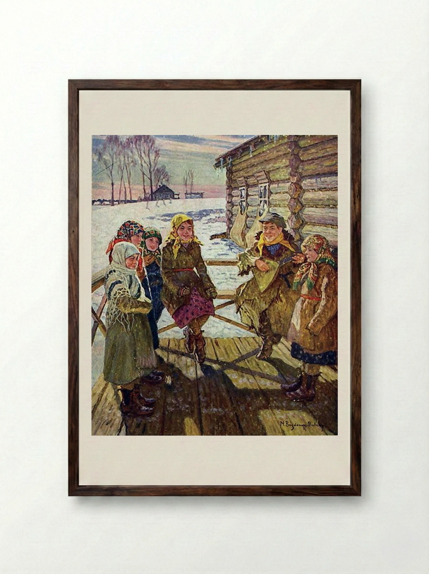Celebration on a Steps - Nikolay Bogdanov-Belsky - Framed Print Dark Wood