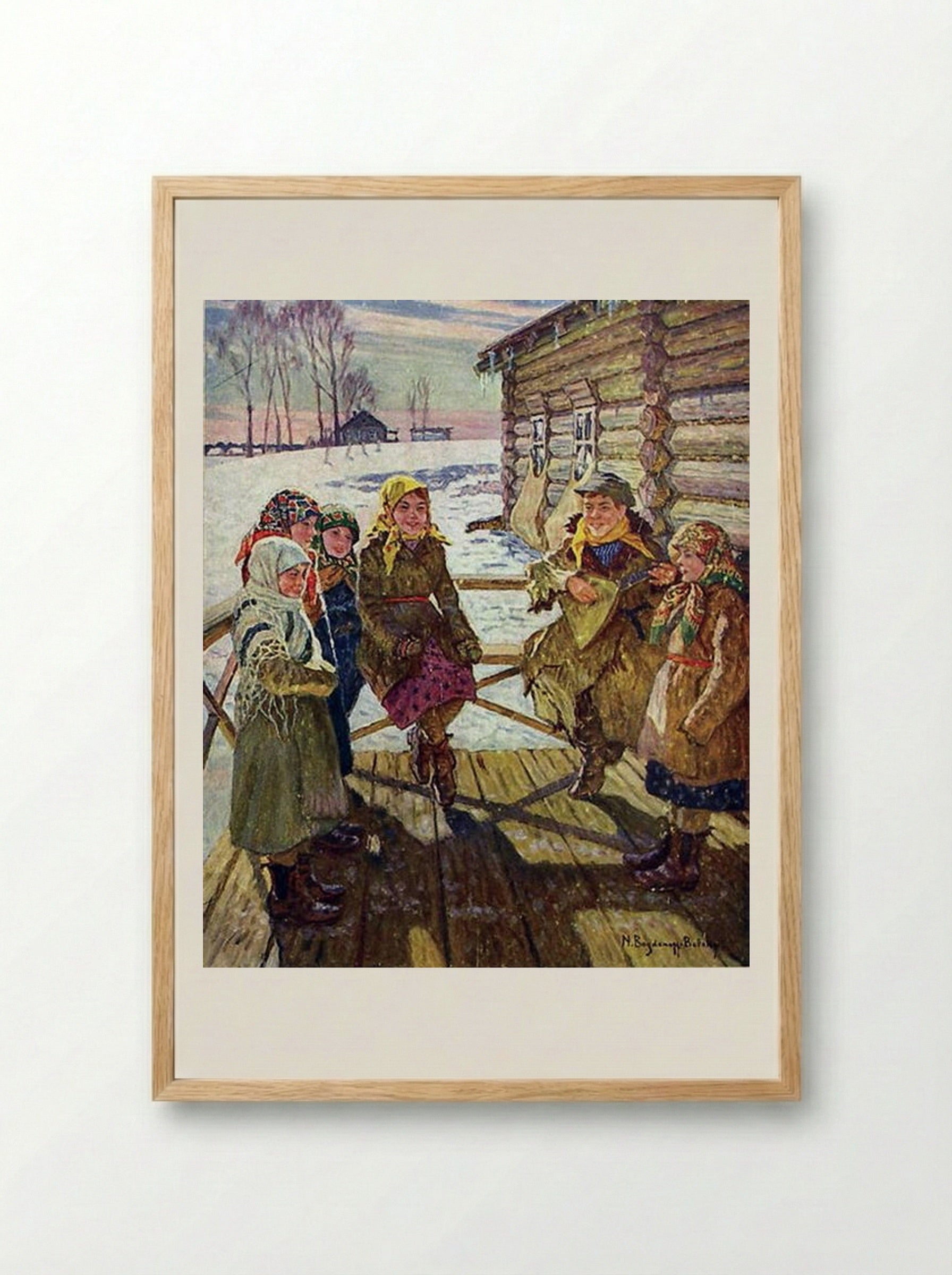 Celebration on a Steps - Nikolay Bogdanov-Belsky - Framed Print Wood
