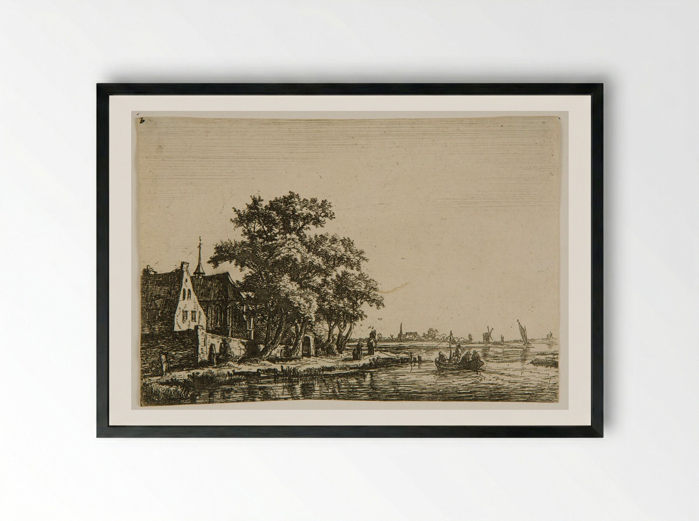 Cemetery at the Edge of the Water - Anthonie Waterloo - Framed Print Black