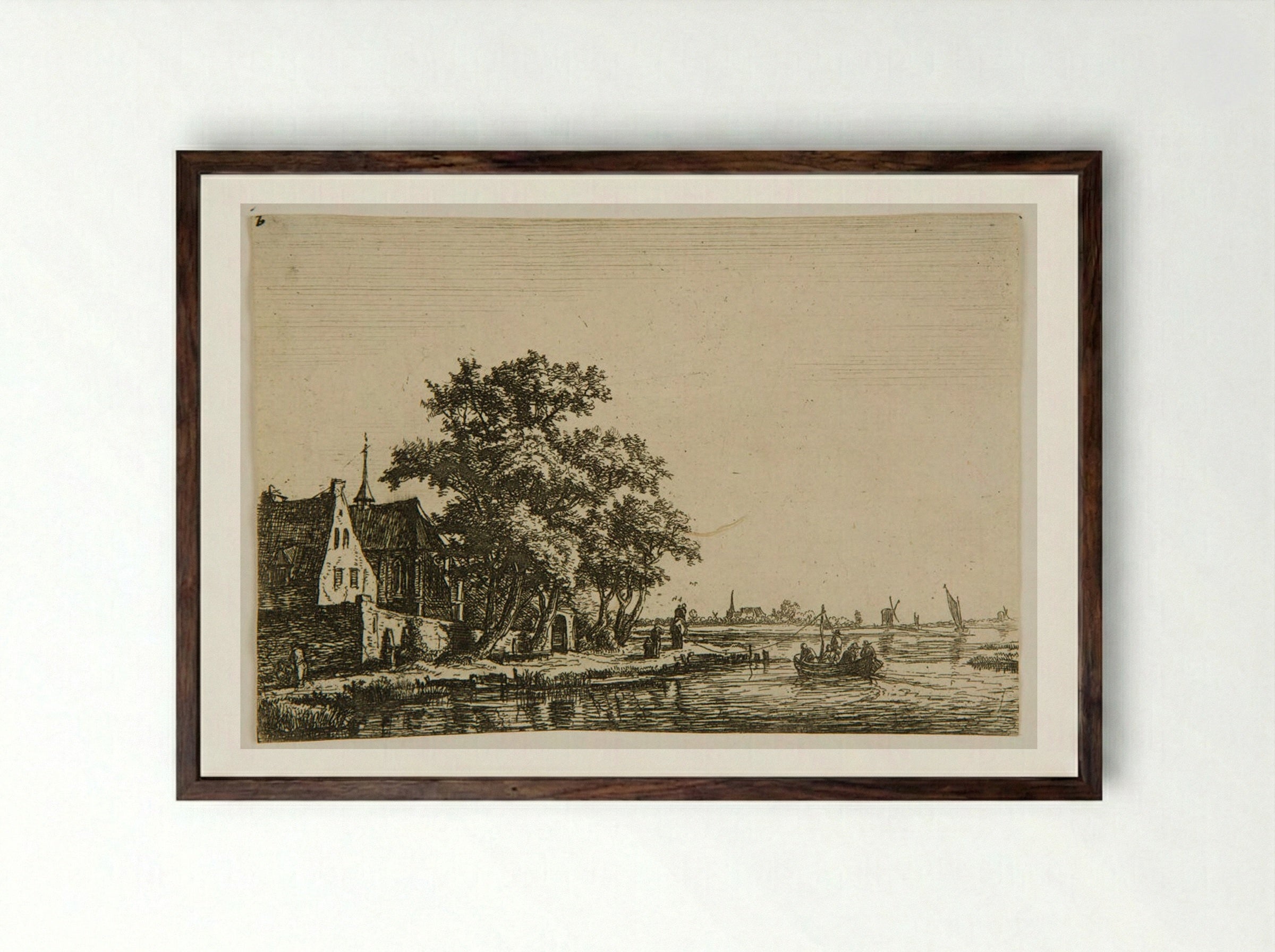Cemetery at the Edge of the Water - Anthonie Waterloo - Framed Print Dark Wood