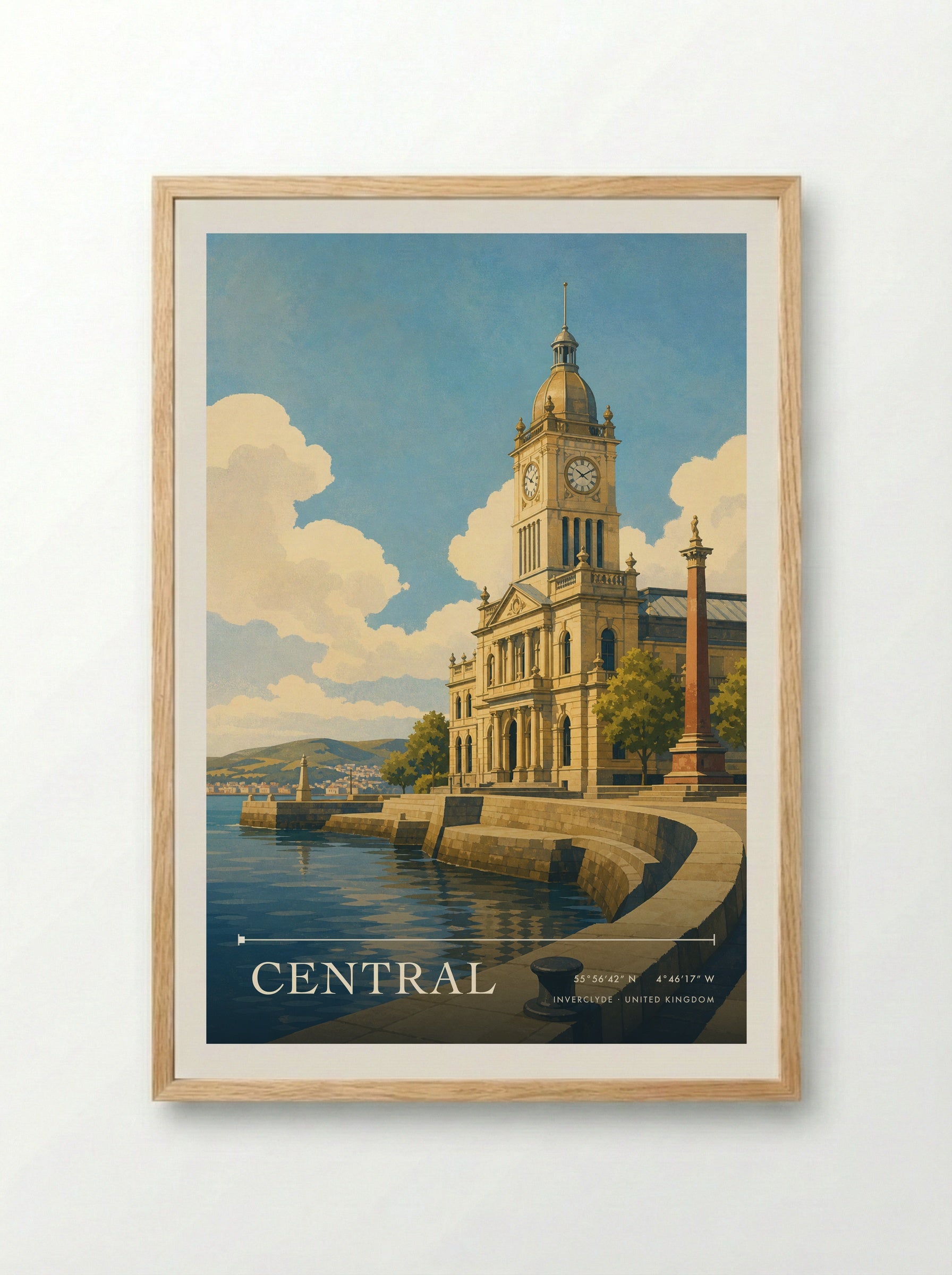 Central Inverclyde United Kingdom Travel Poster - Framed Print Wood