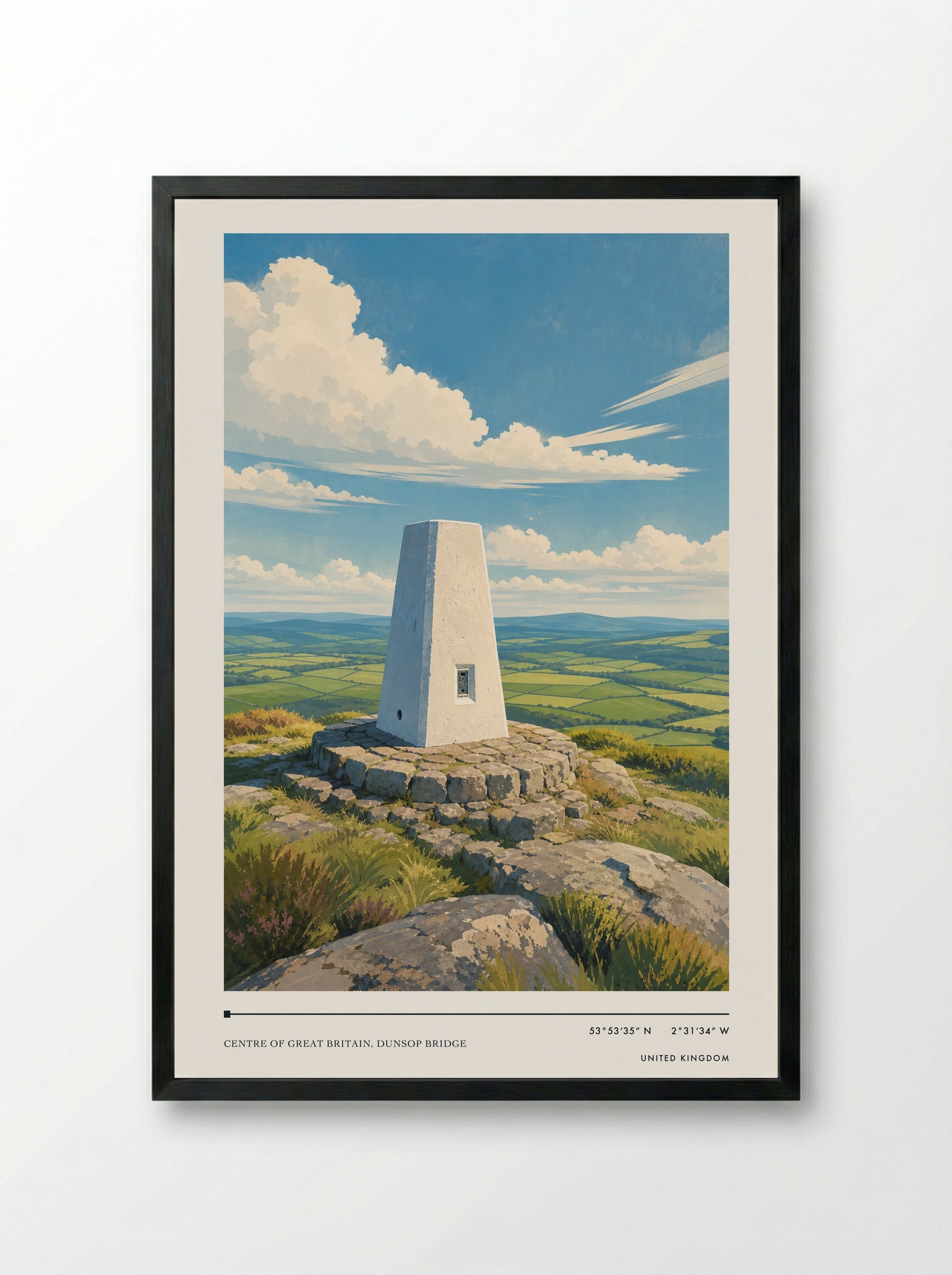 Centre of Great Britain, Dunsop Bridge United Kingdom Travel Poster - Framed Print Black