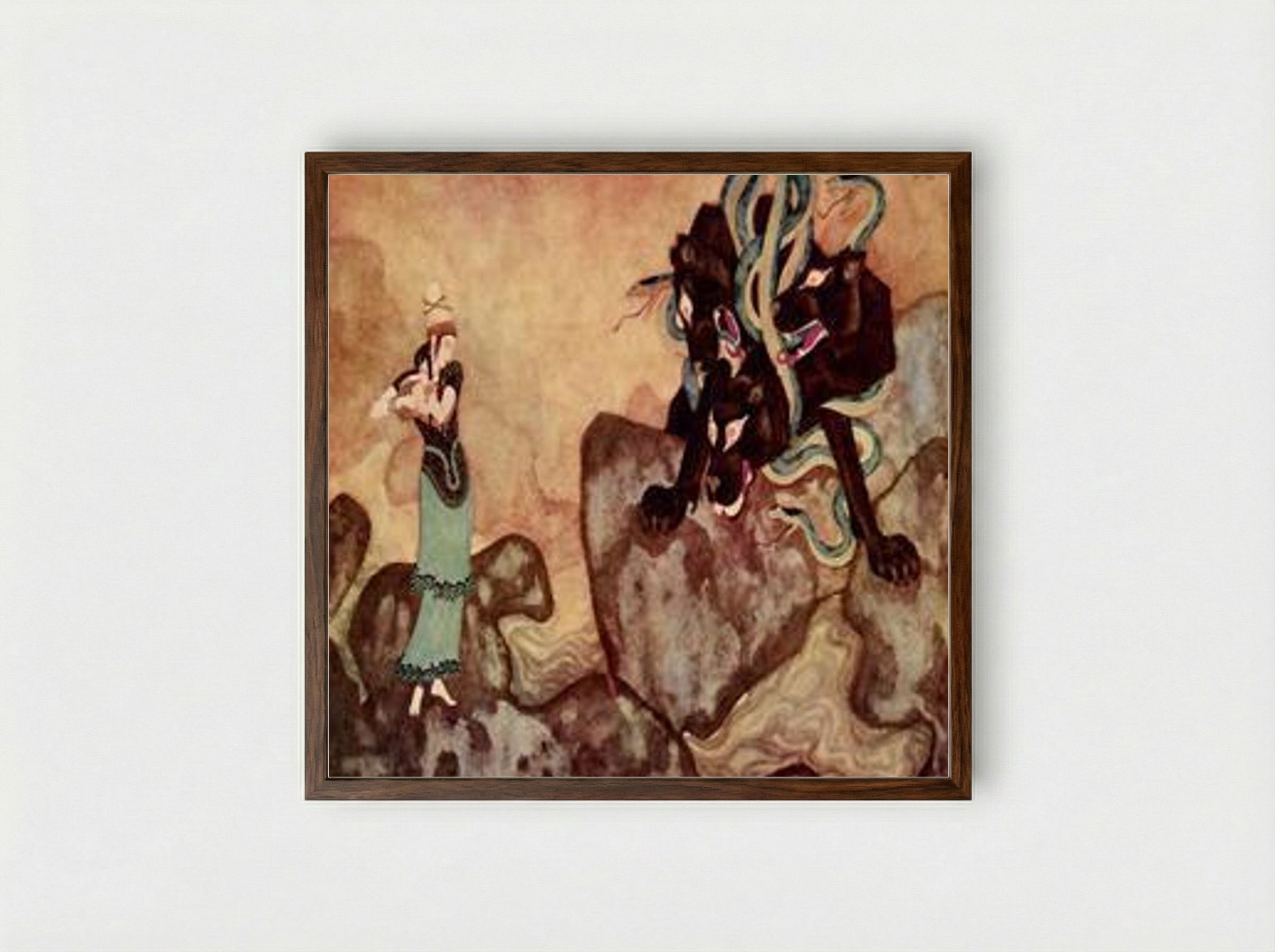 Cerberus, the Black Dog of Hades - Edmund Dulac - Framed Print Dark Wood