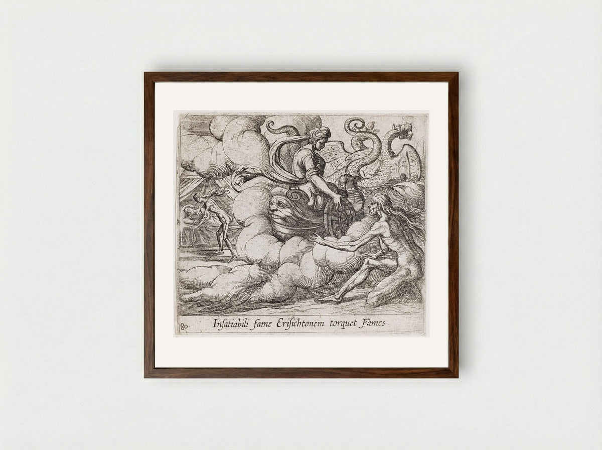 Ceres' Nymph Telling Famine to Strike Erysichthon - Antonio Tempesta - Framed Print Dark Wood