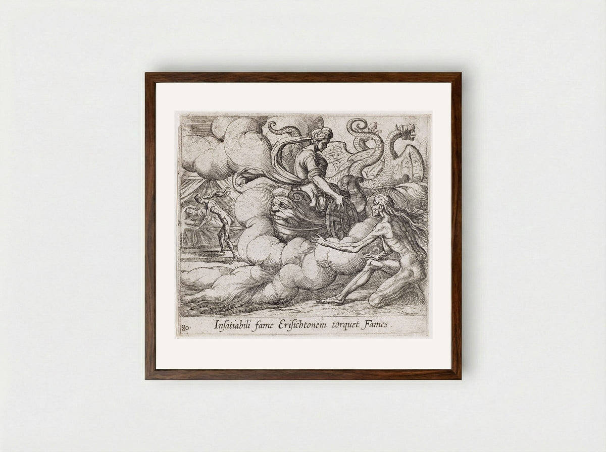 Ceres' Nymph Telling Famine to Strike Erysichthon - Antonio Tempesta - Framed Print Dark Wood