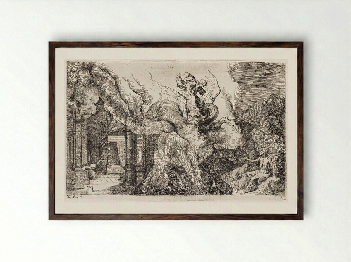 Ceres Sends Hunger to Torture Erysichthon - Johann Wilhelm Baur - Framed Print Dark Wood