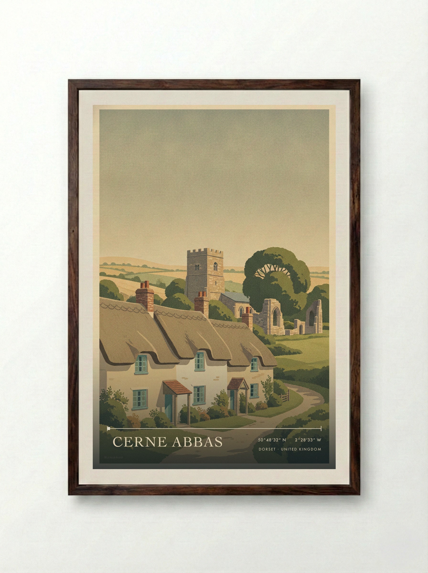 Cerne Abbas Dorset United Kingdom Travel Poster - Framed Print Dark Wood