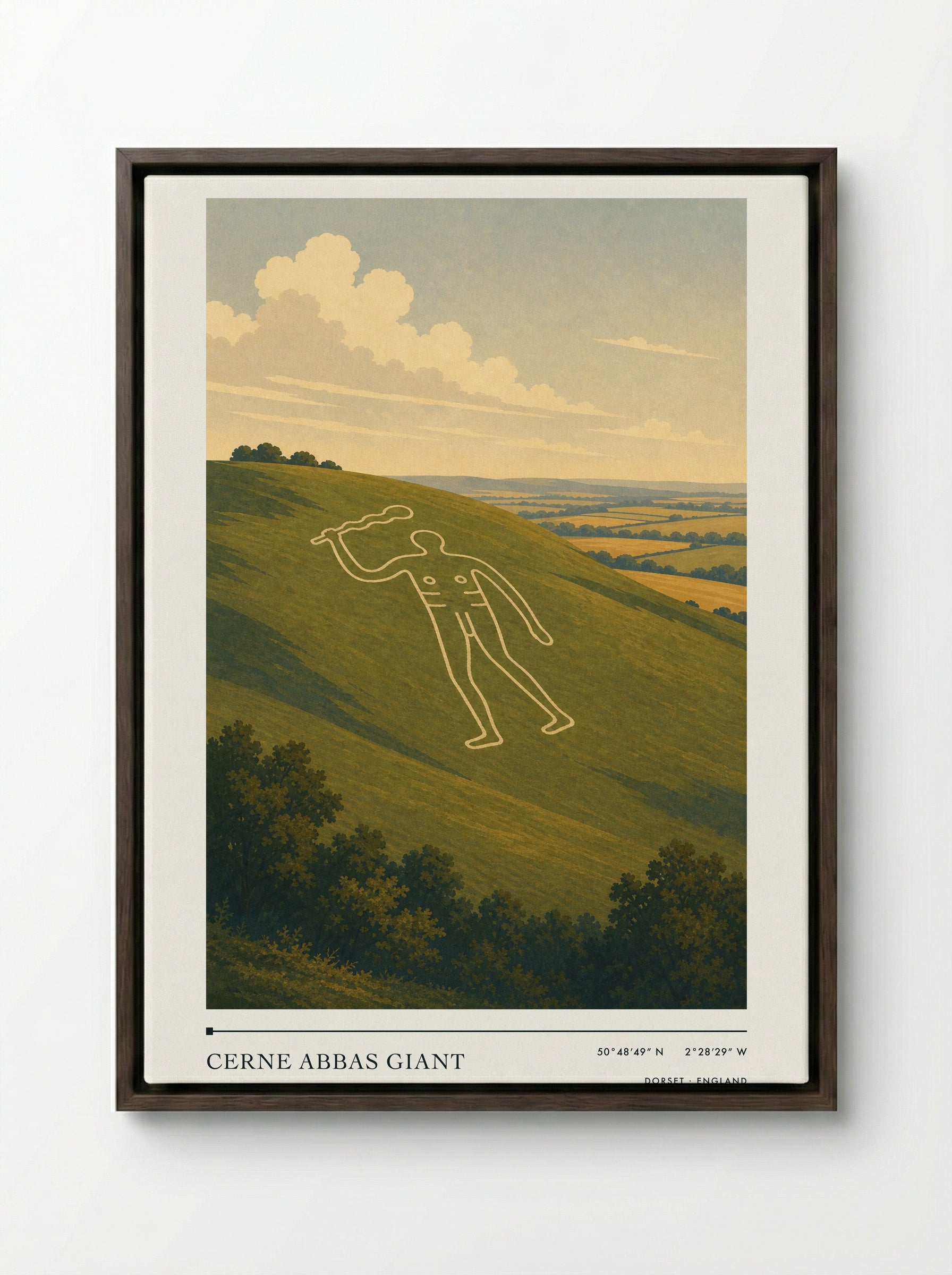 Cerne Abbas Giant Dorset England Travel Poster - Framed Canvas Dark Wood