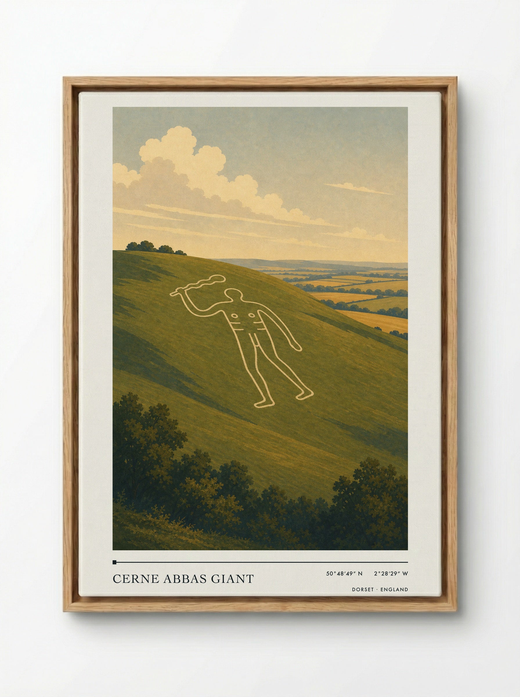Cerne Abbas Giant Dorset England Travel Poster - Framed Canvas Wood