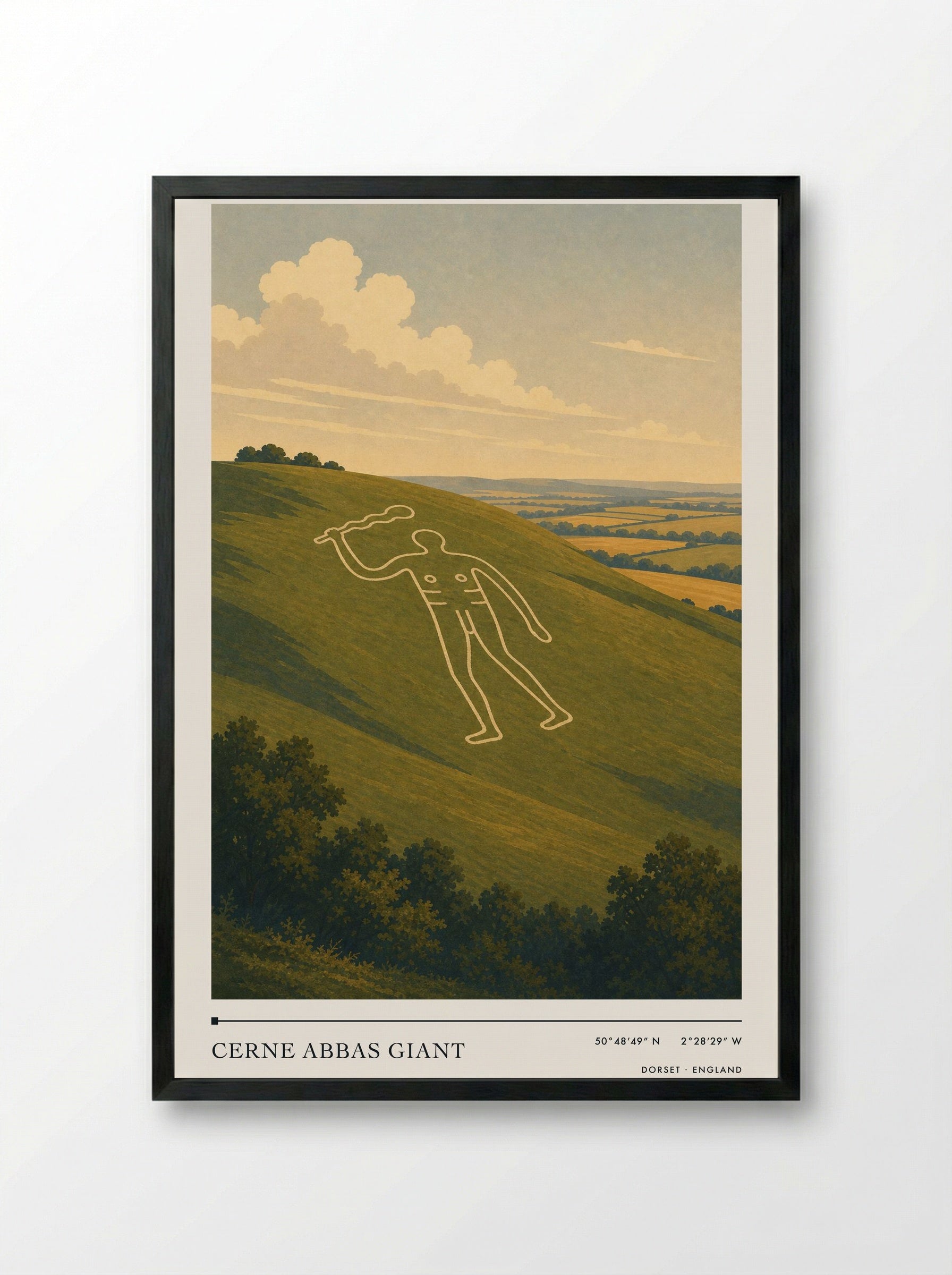 Cerne Abbas Giant Dorset England Travel Poster - Framed Print Black