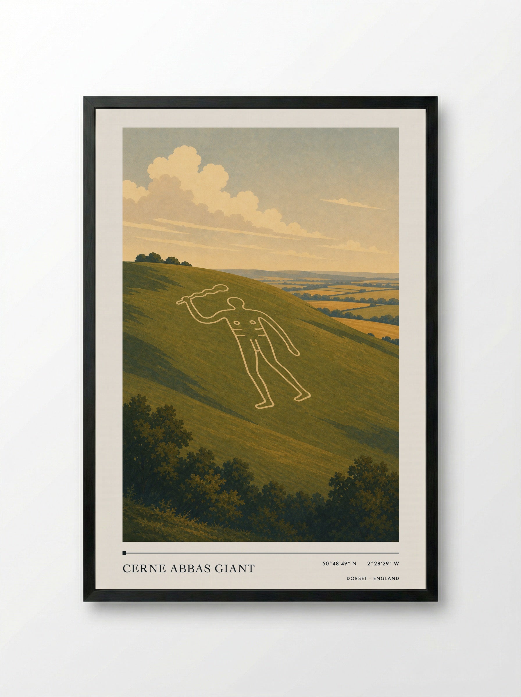 Cerne Abbas Giant Dorset England Travel Poster - Framed Print Black