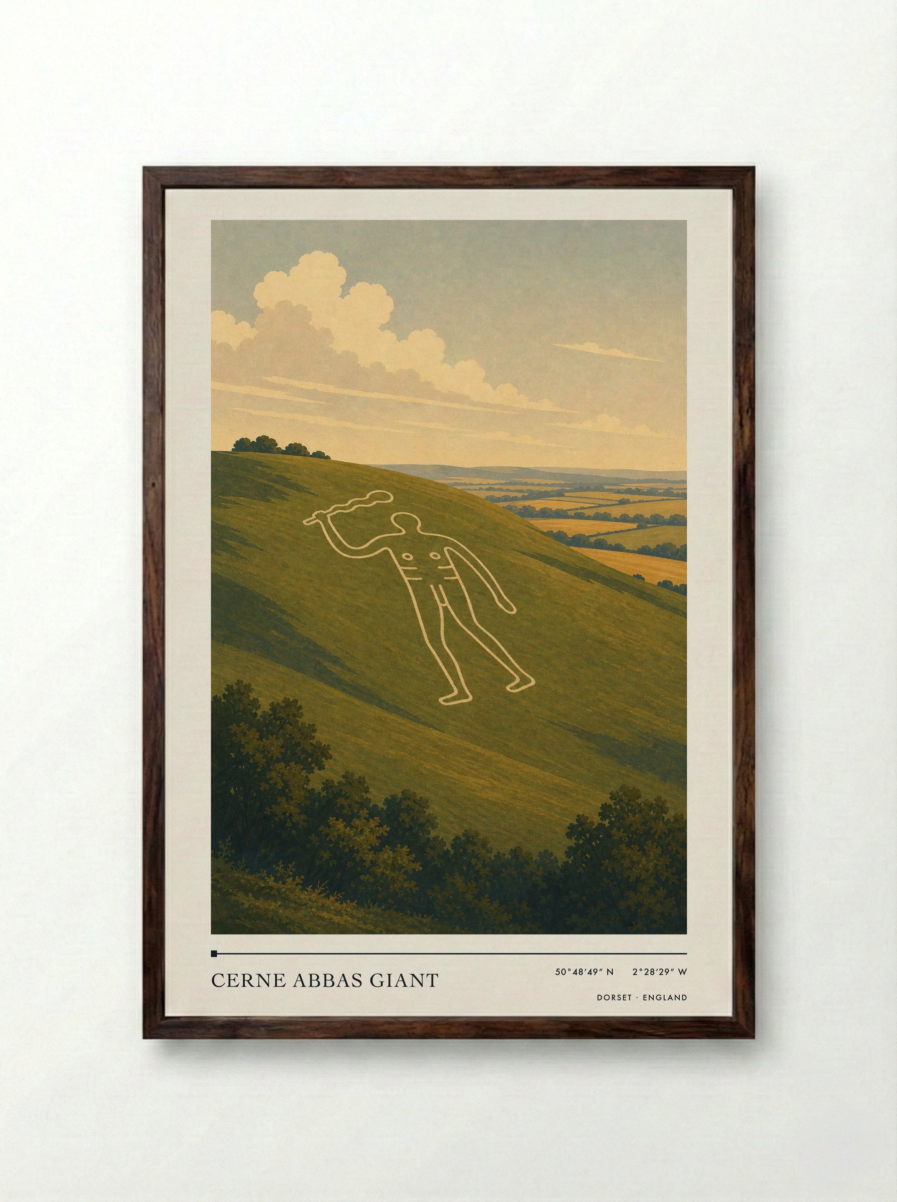 Cerne Abbas Giant Dorset England Travel Poster - Framed Print Dark Wood