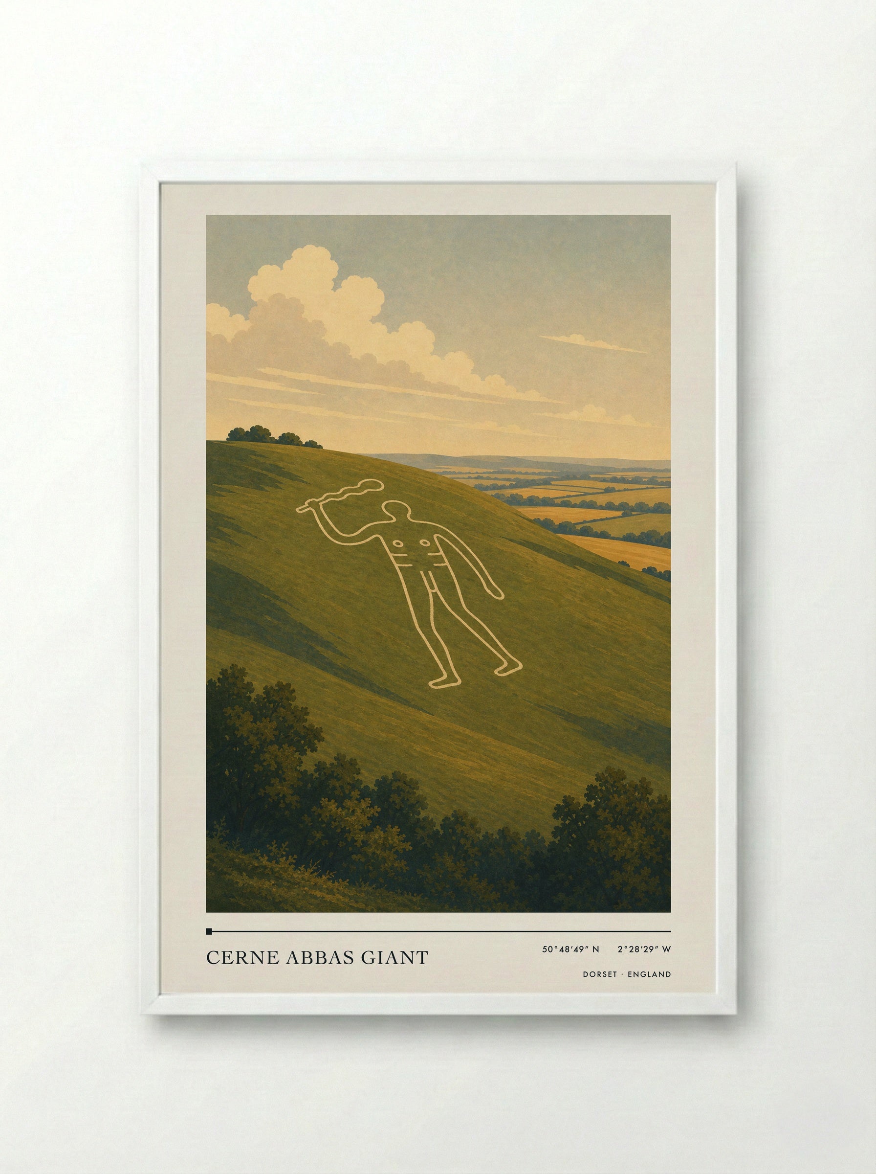Cerne Abbas Giant Dorset England Travel Poster - Framed Print White