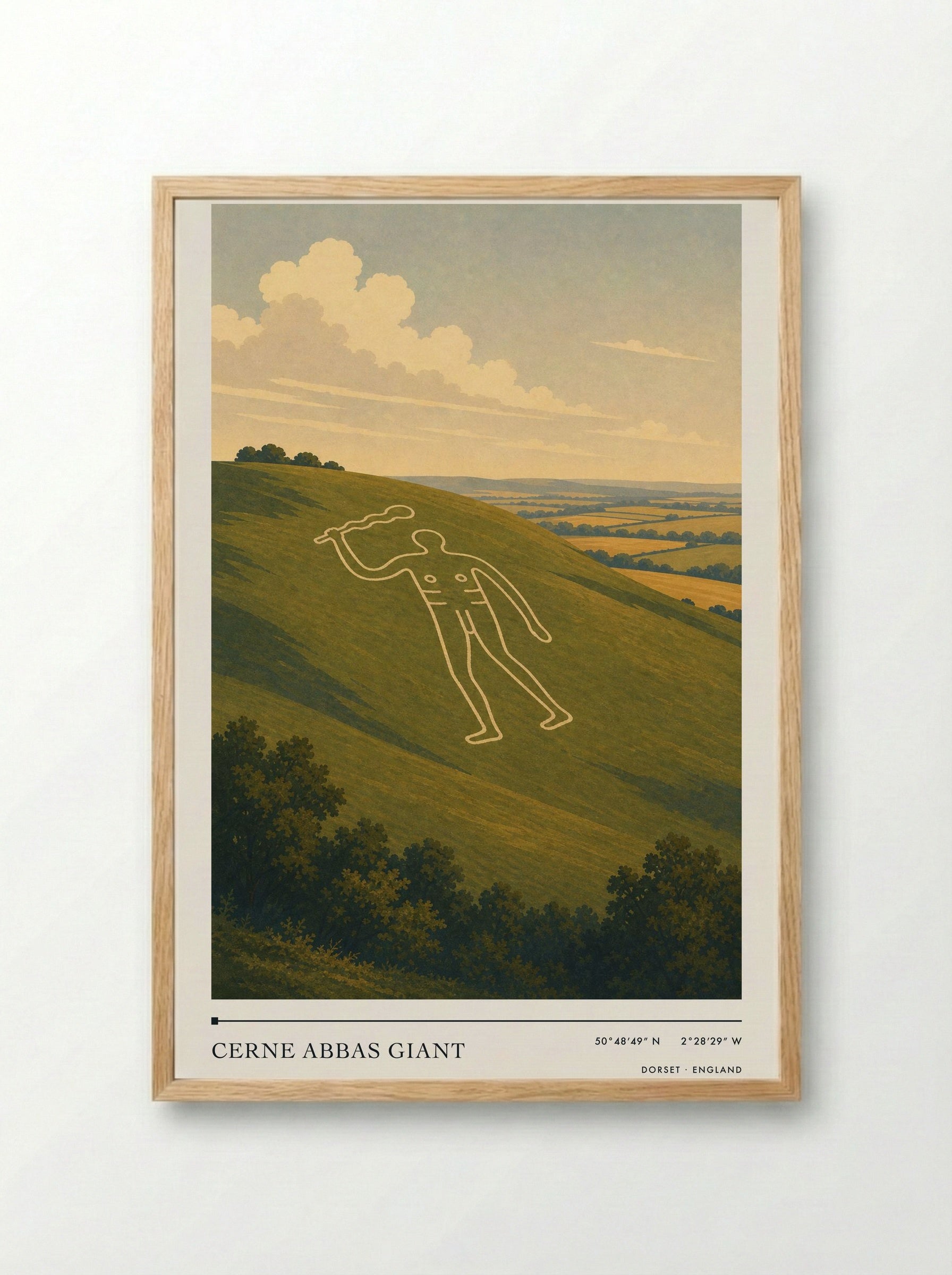 Cerne Abbas Giant Dorset England Travel Poster - Framed Print Wood