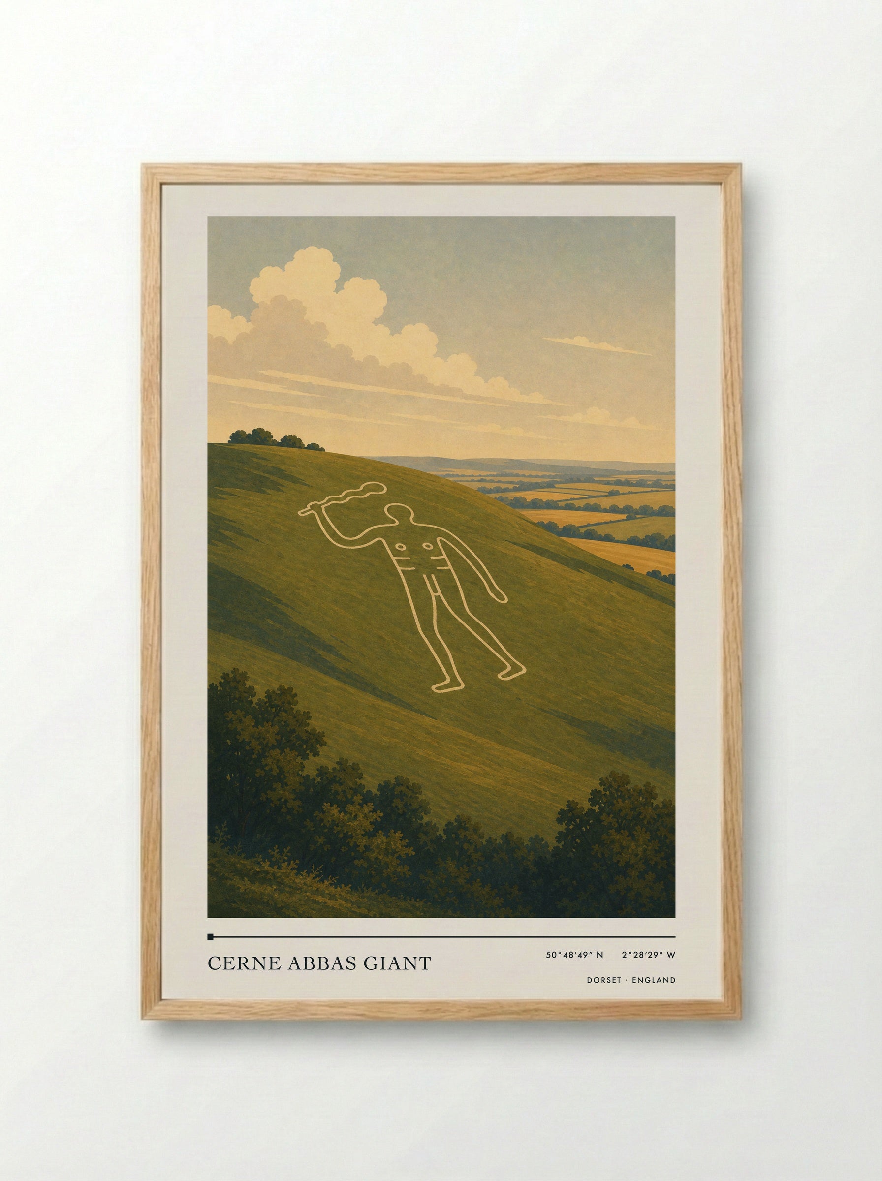 Cerne Abbas Giant Dorset England Travel Poster - Framed Print Wood