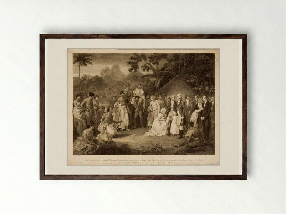 Cession of the District of Matavai in the Island of Otaheite to Captain James Wilson for the Use of the Missionaries - Francesco Bartolozzi - Framed Print Dark Wood