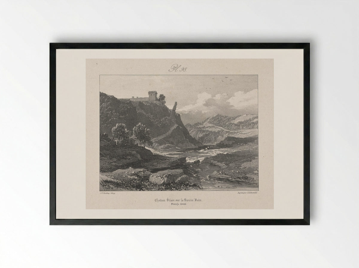Château Vilain sur la rivière Dain - James Duffield Harding - Framed Print Black