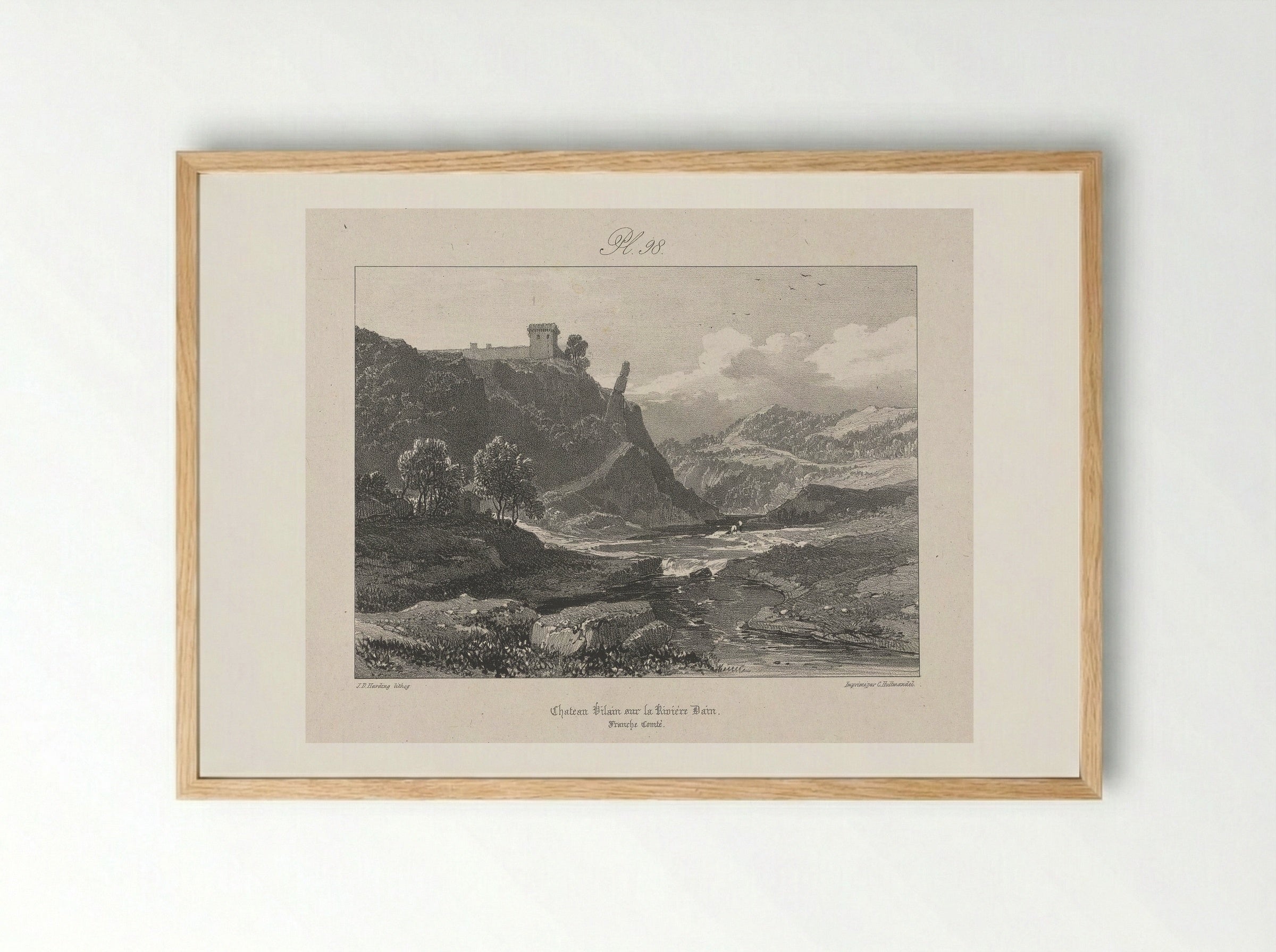Château Vilain sur la rivière Dain - James Duffield Harding - Framed Print Wood