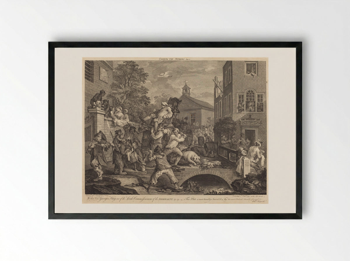 Chairing the Members - William Hogarth - Framed Print Black