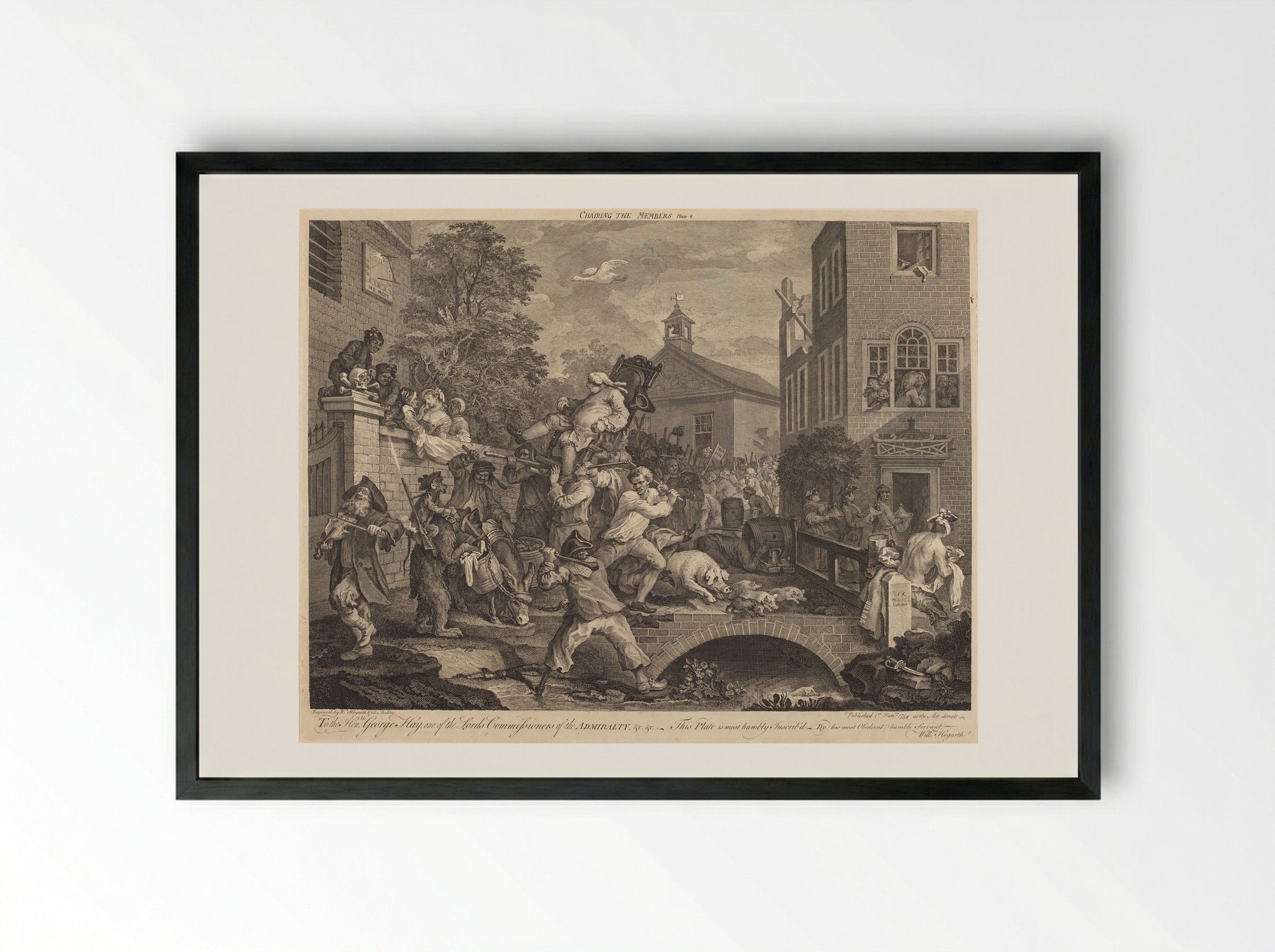 Chairing the Members - William Hogarth - Framed Print Black
