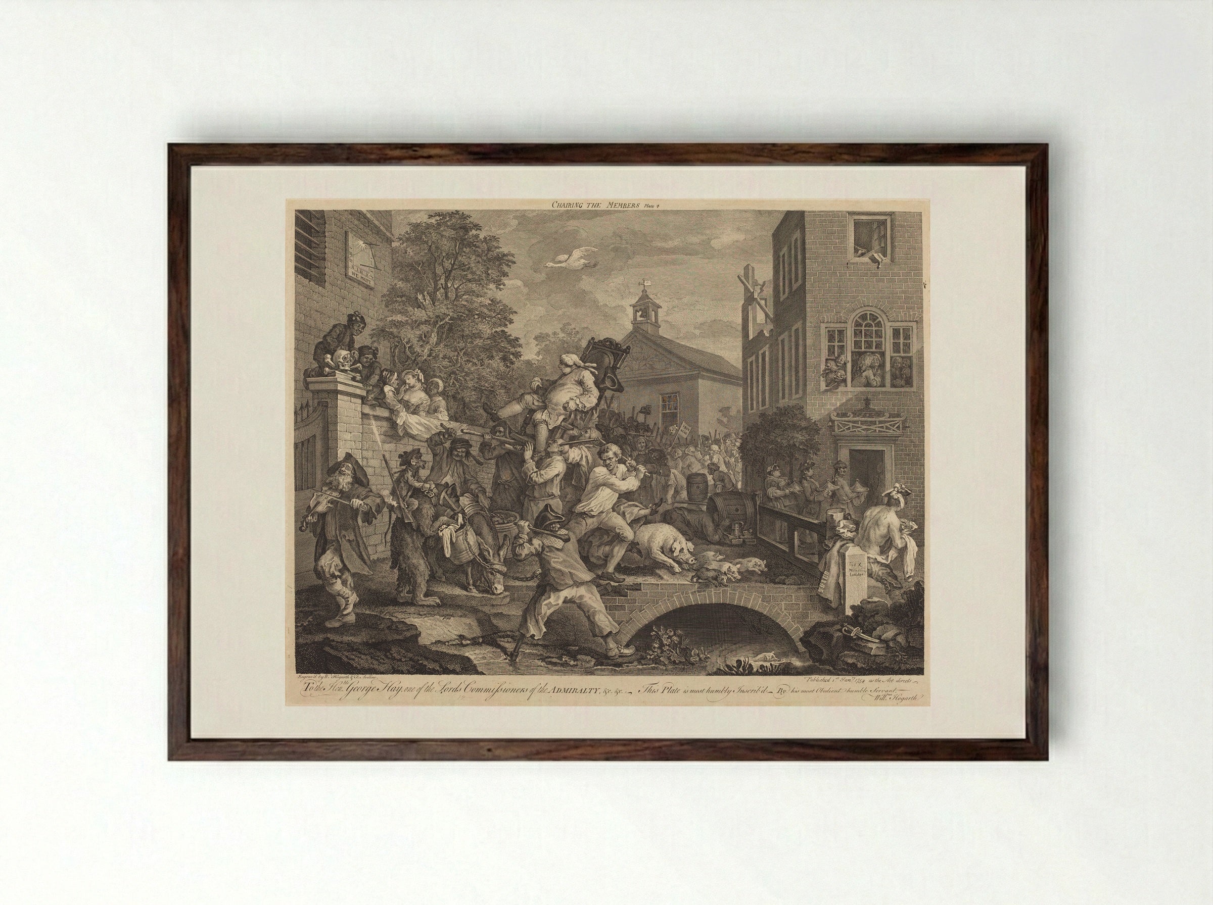 Chairing the Members - William Hogarth - Framed Print Dark Wood