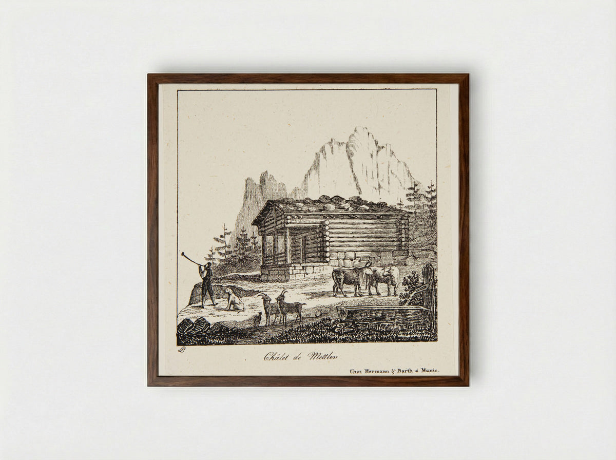 Chalet de Mettlen - P. Ellmer - Framed Print Dark Wood