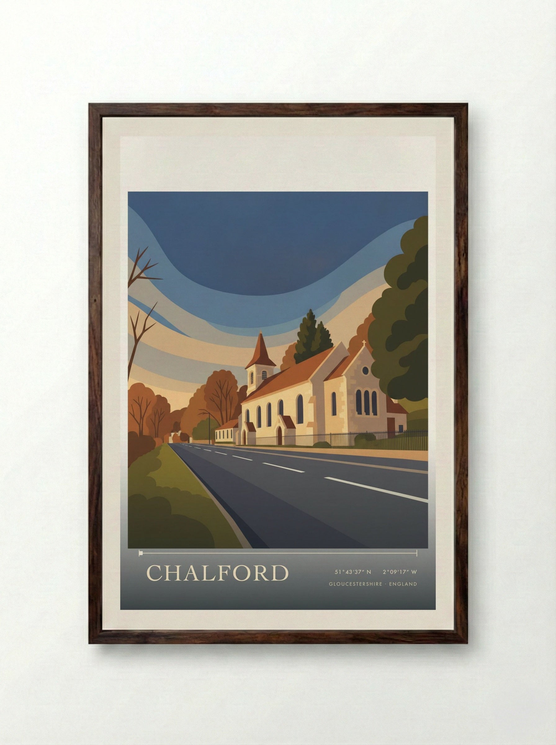 Chalford Gloucestershire England Travel Poster - Framed Print Dark Wood