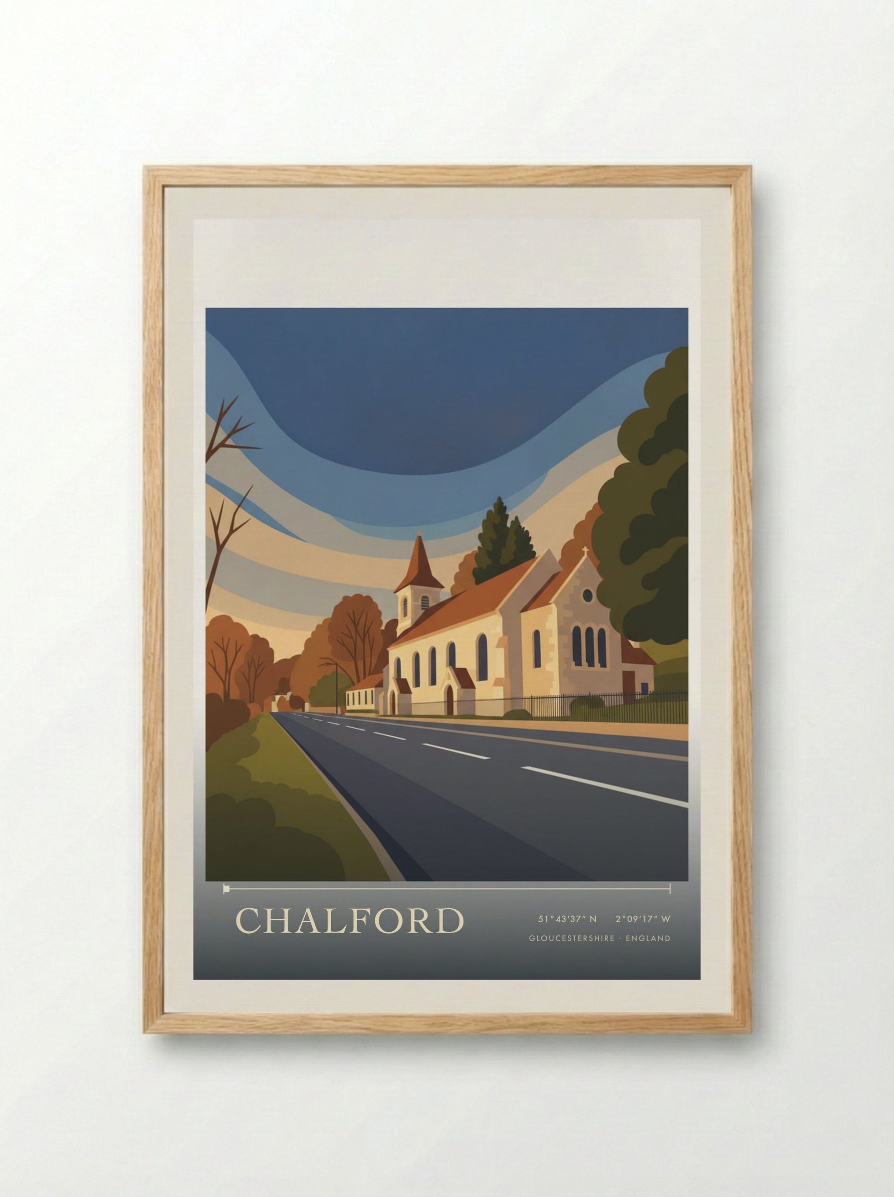 Chalford Gloucestershire England Travel Poster - Framed Print Wood