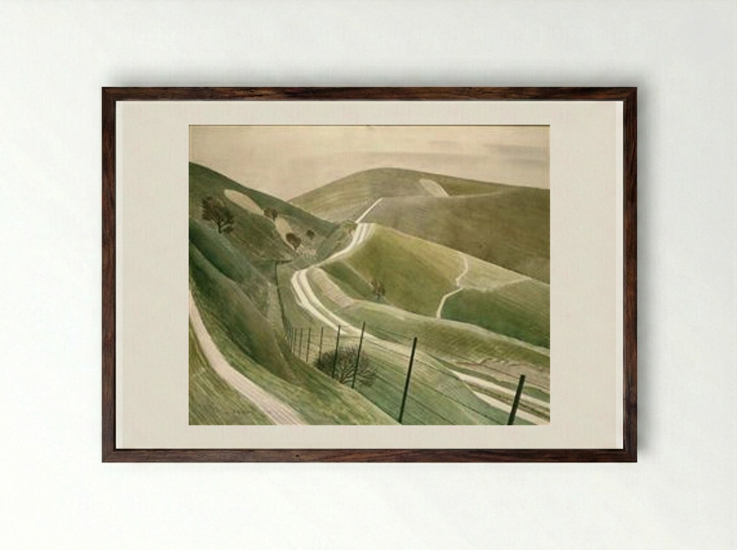 Chalk Paths - Eric Ravilious - Framed Print Dark Wood