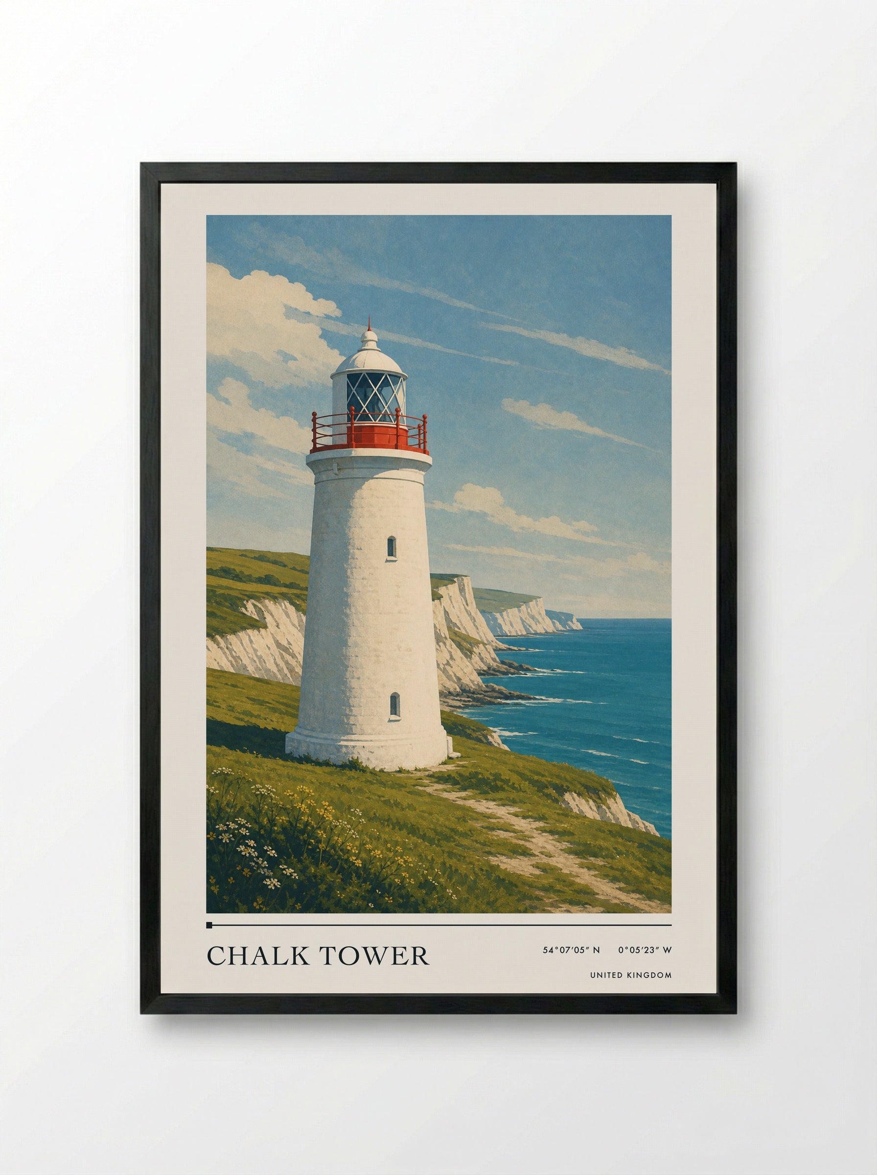 Chalk Tower United Kingdom Travel Poster - Framed Print Black