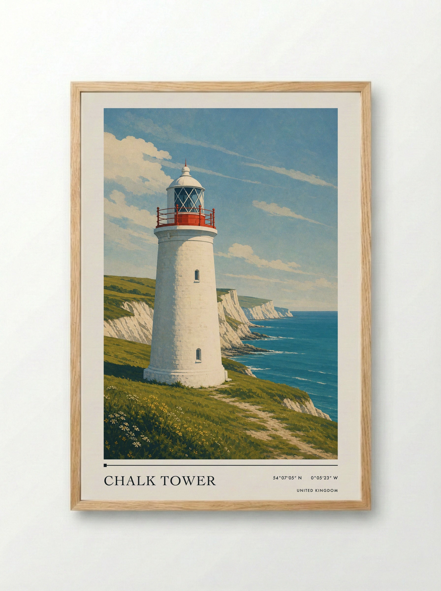 Chalk Tower United Kingdom Travel Poster - Framed Print Wood