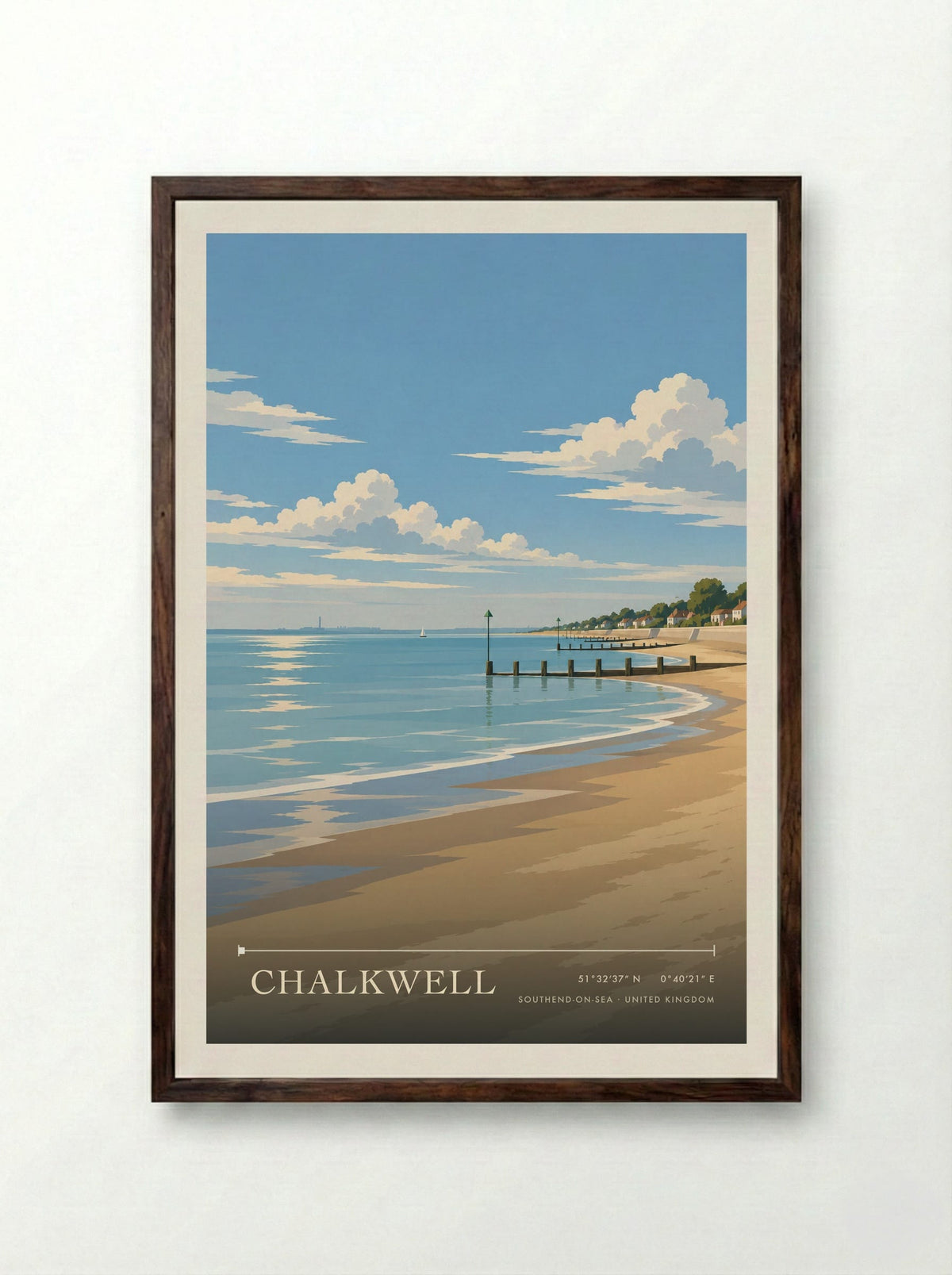 Chalkwell, Southend-on-Sea | Travel Poster - Framed Print Dark Wood