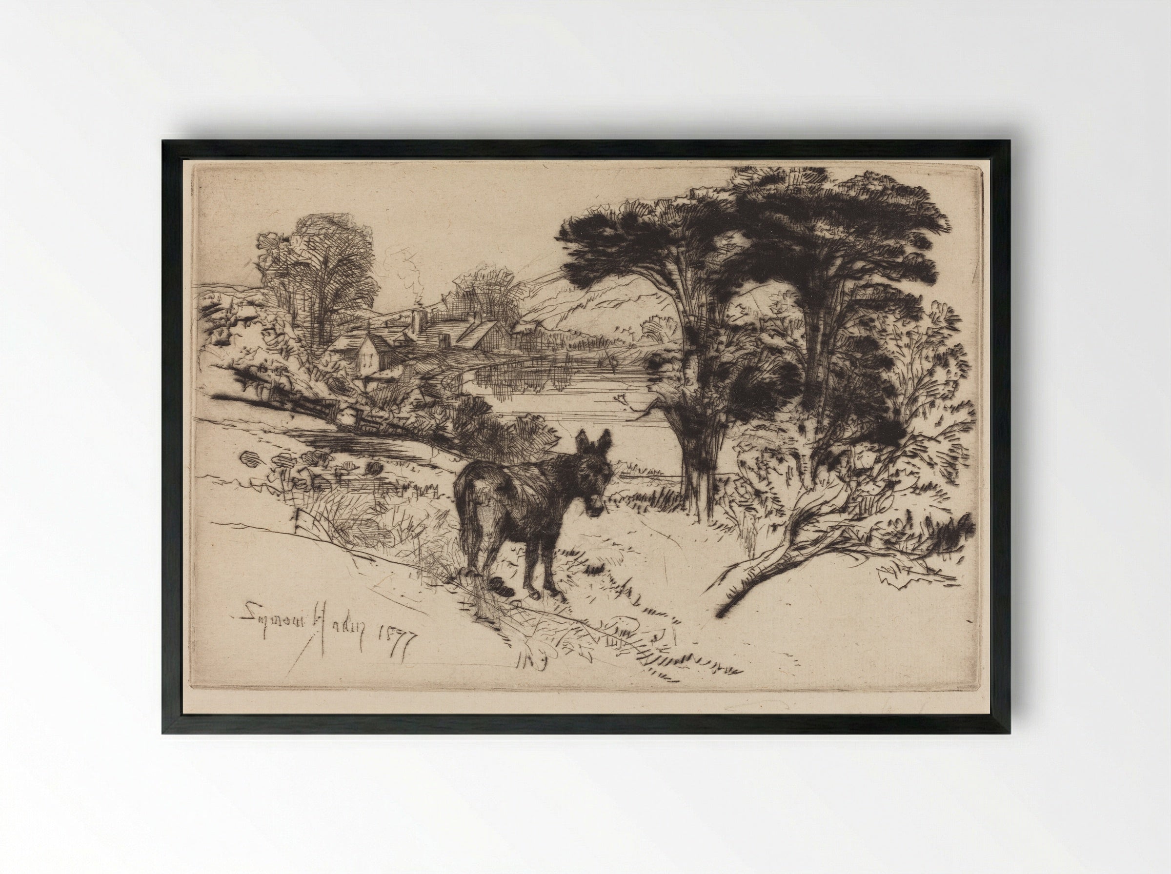 Challow Farm - Francis Seymour Haden - Framed Print Black