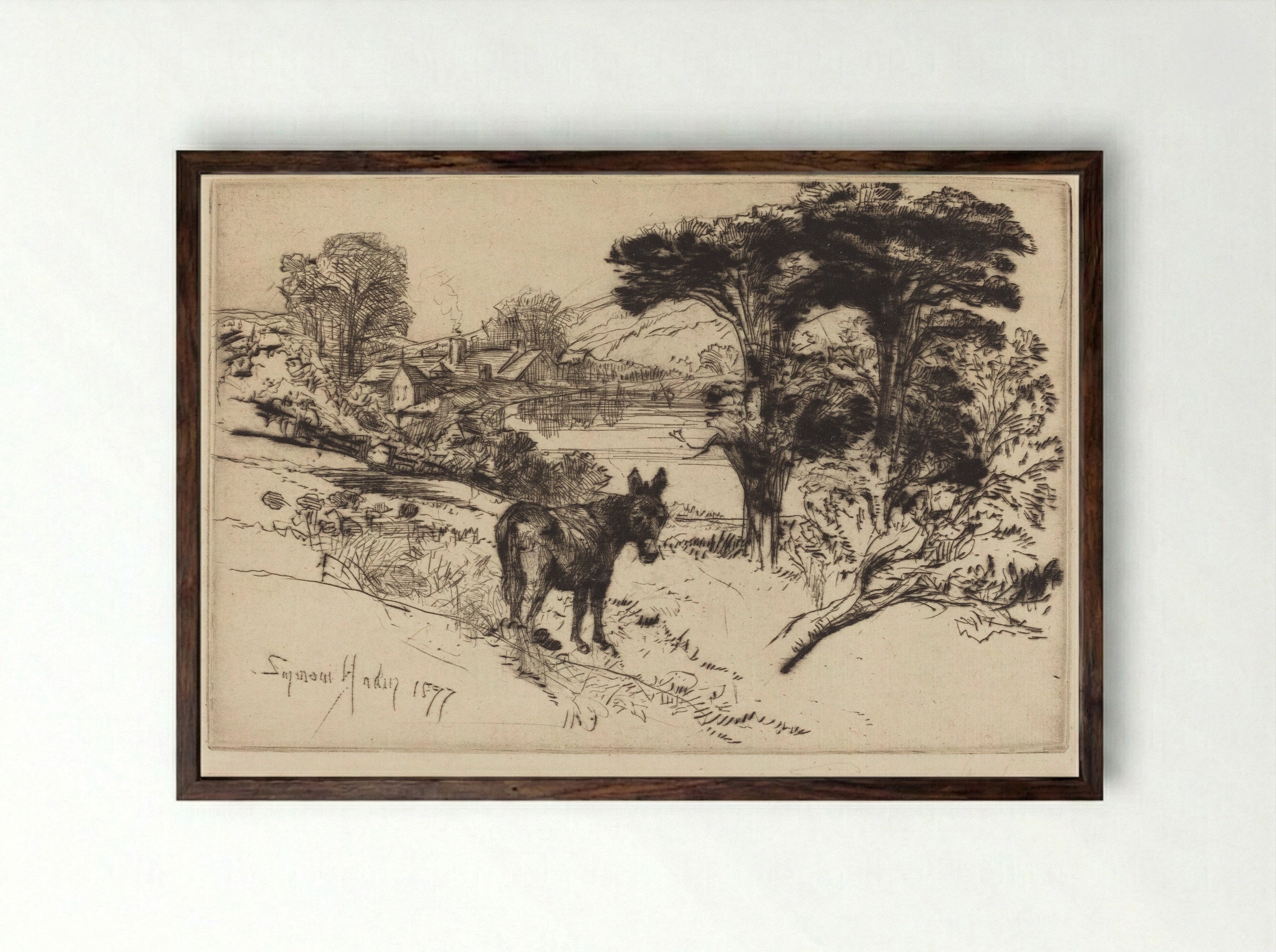 Challow Farm - Francis Seymour Haden - Framed Print Dark Wood
