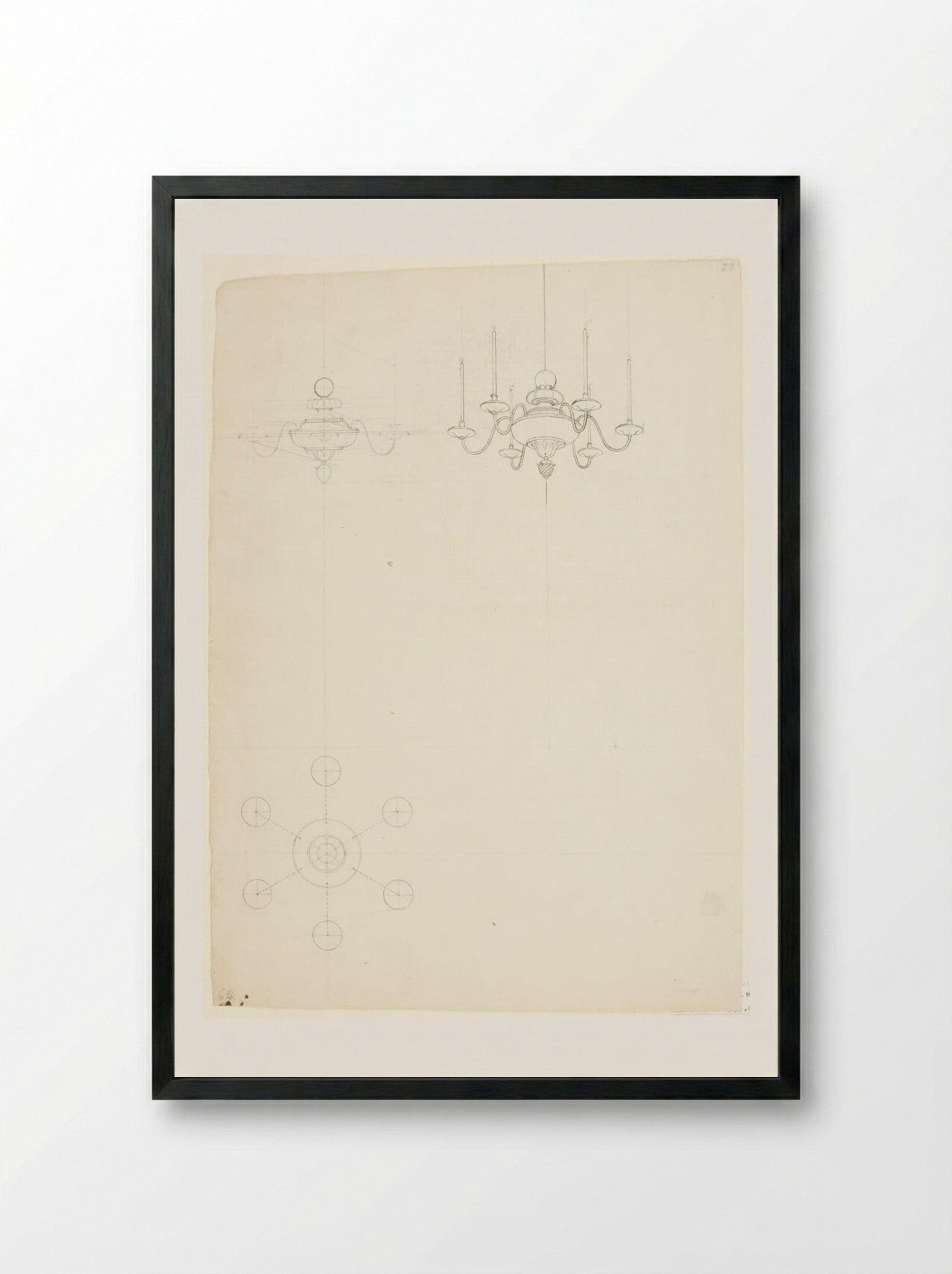 Chandelier in Plan, Elevation, and Perspective - Washington Allston - Framed Print Black