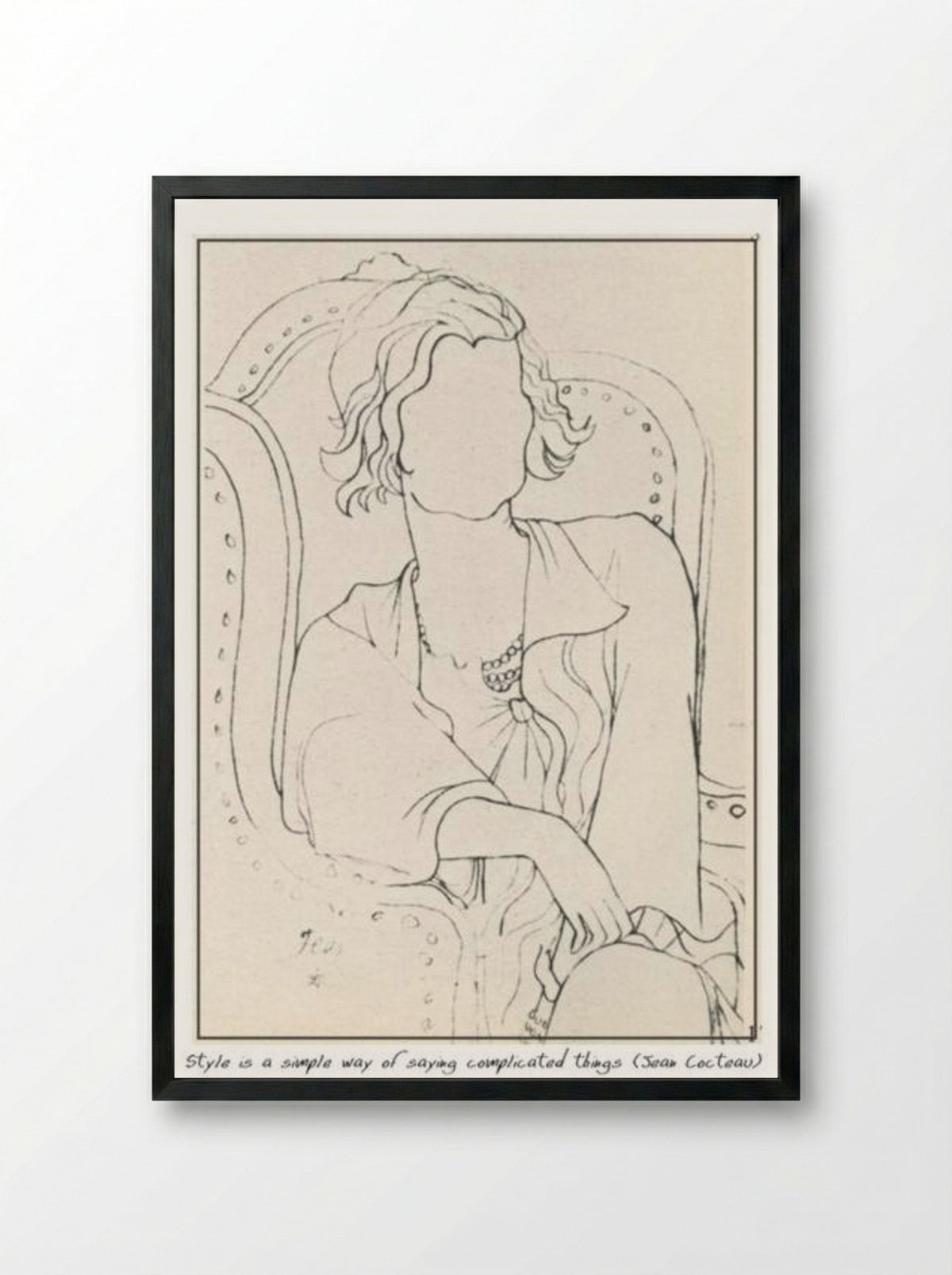 Chanel (Portrait Sketch) - Jean Cocteau - Framed Print Black