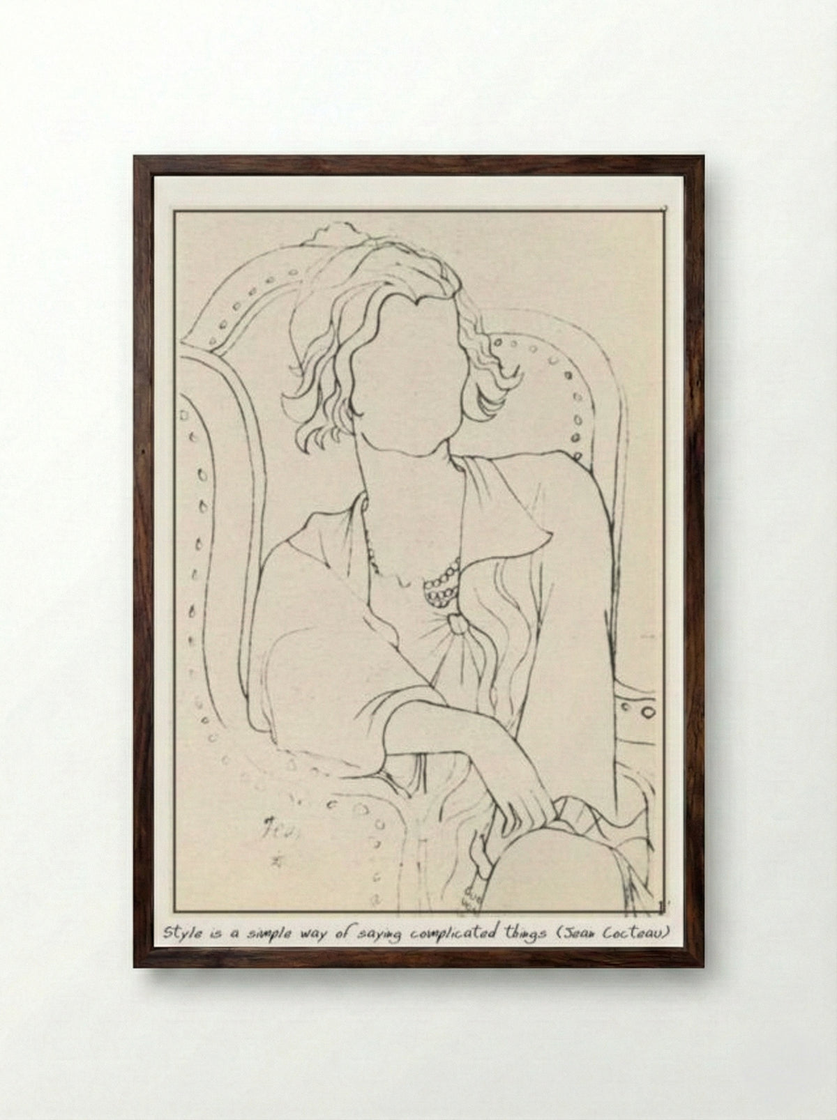 Chanel (Portrait Sketch) - Jean Cocteau - Framed Print Dark Wood