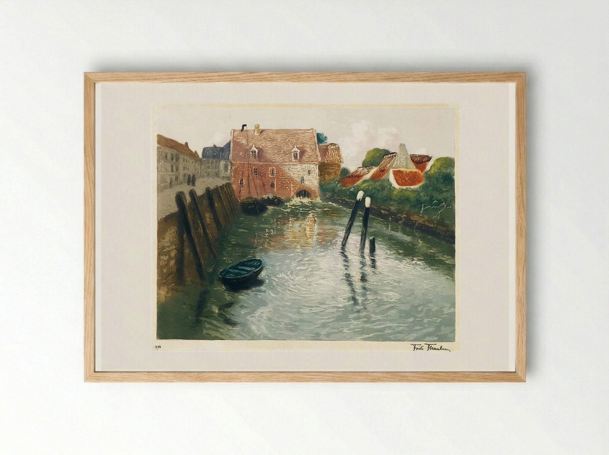 Channel with Watermill - Frits Thaulow - Framed Print Wood