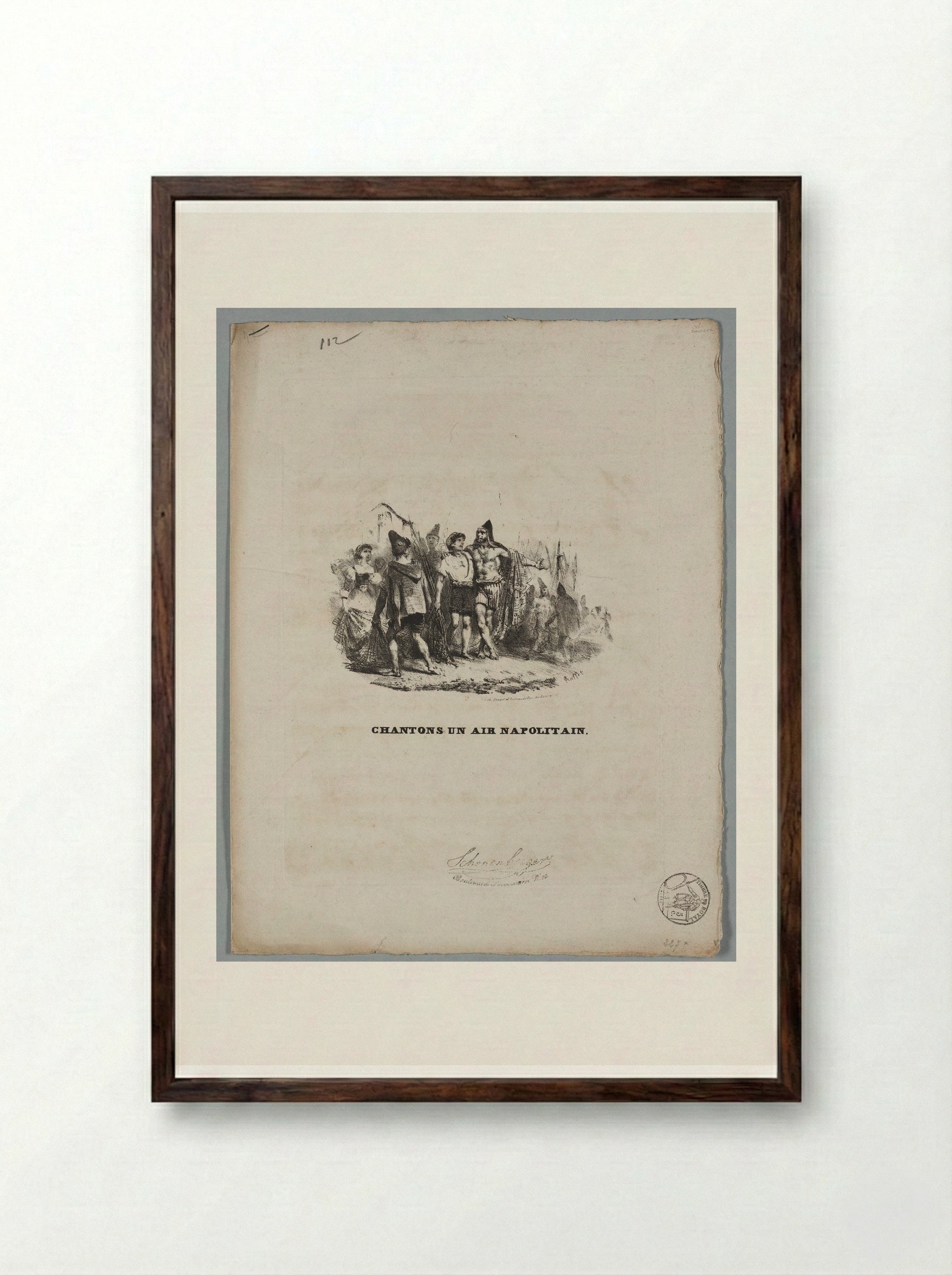Chantons un Air Napolitain - Denis-Auguste-Marie Raffet - Framed Print Dark Wood