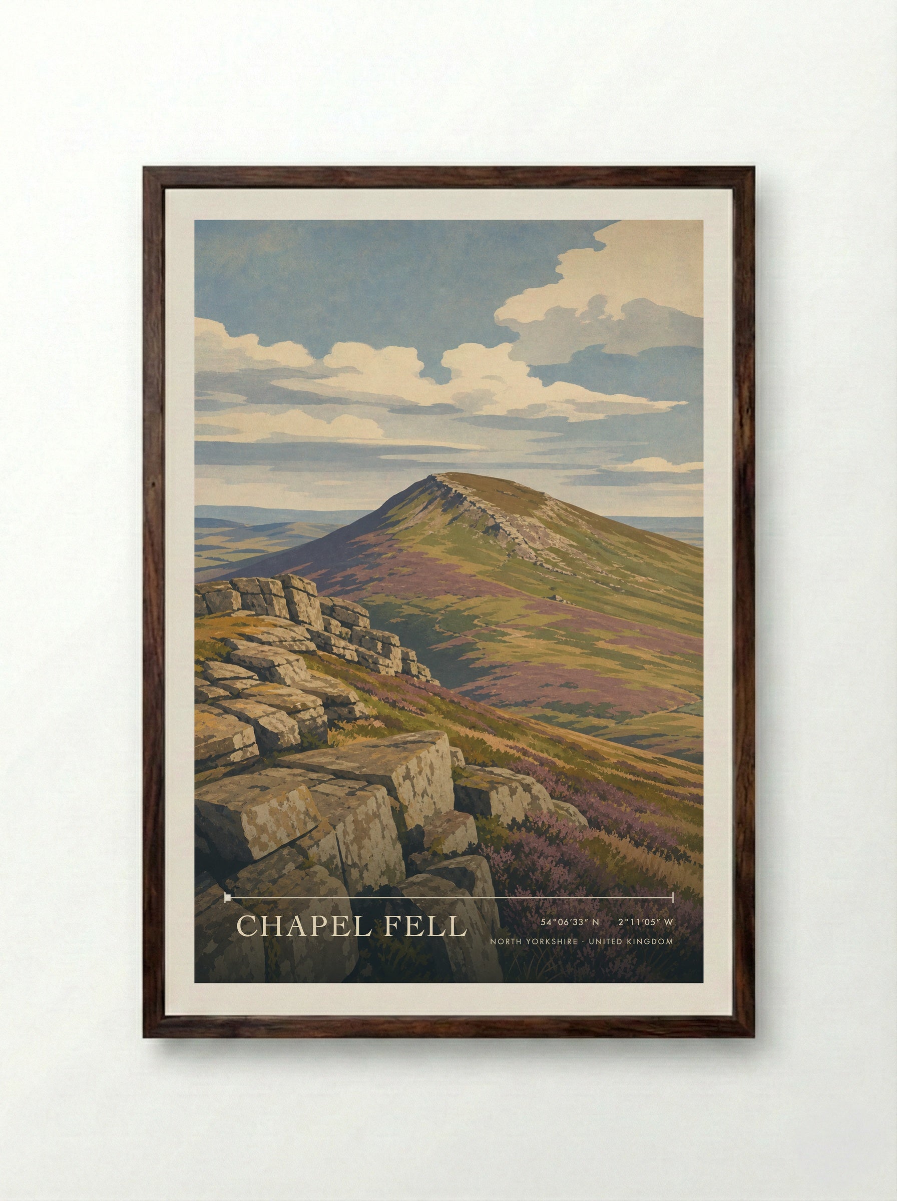 Chapel Fell North Yorkshire United Kingdom Travel Poster - Framed Print Dark Wood
