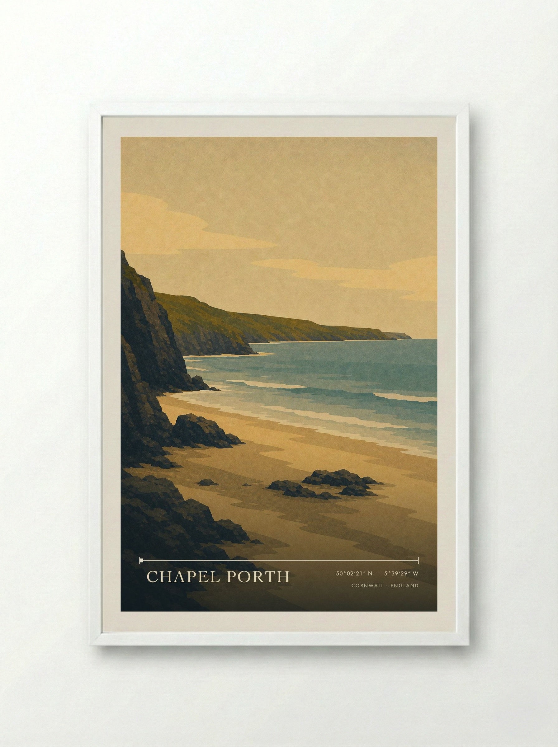 Chapel Porth Cornwall England Travel Poster - Framed Print White