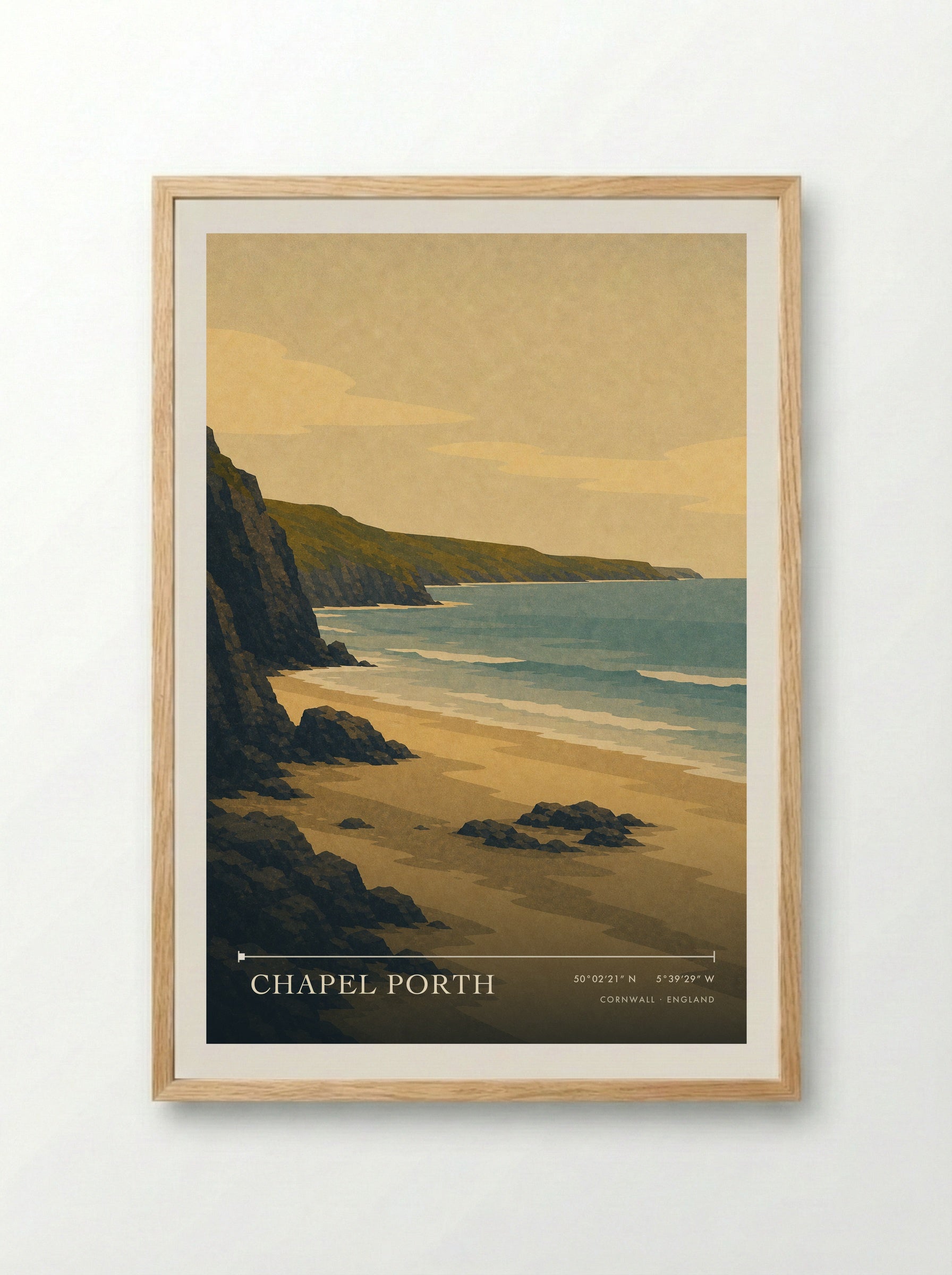 Chapel Porth Cornwall England Travel Poster - Framed Print Wood