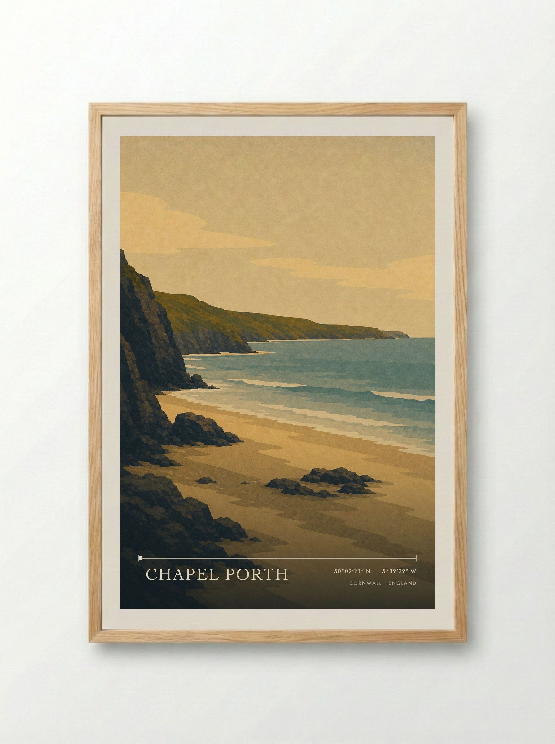 Chapel Porth Cornwall England Travel Poster - Framed Print Wood