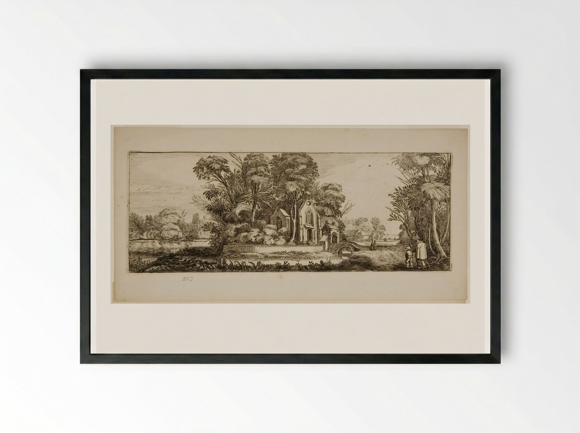 Chapel near a Pond - Jan van de Velde II - Framed Print Black