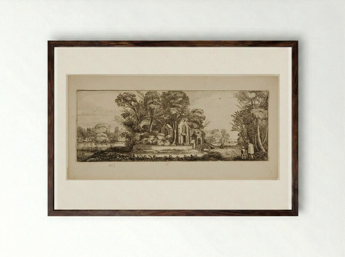Chapel near a Pond - Jan van de Velde II - Framed Print Dark Wood