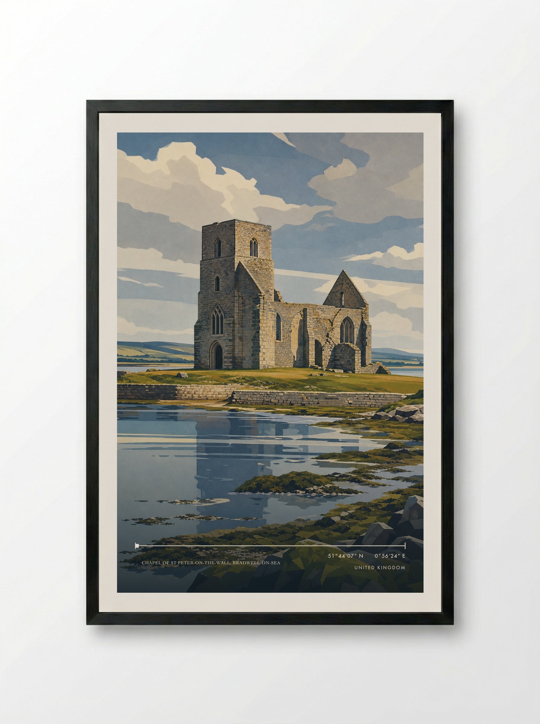 Chapel of St Peter-on-the-Wall, Bradwell-on-Sea United Kingdom Travel Poster - Framed Print Black