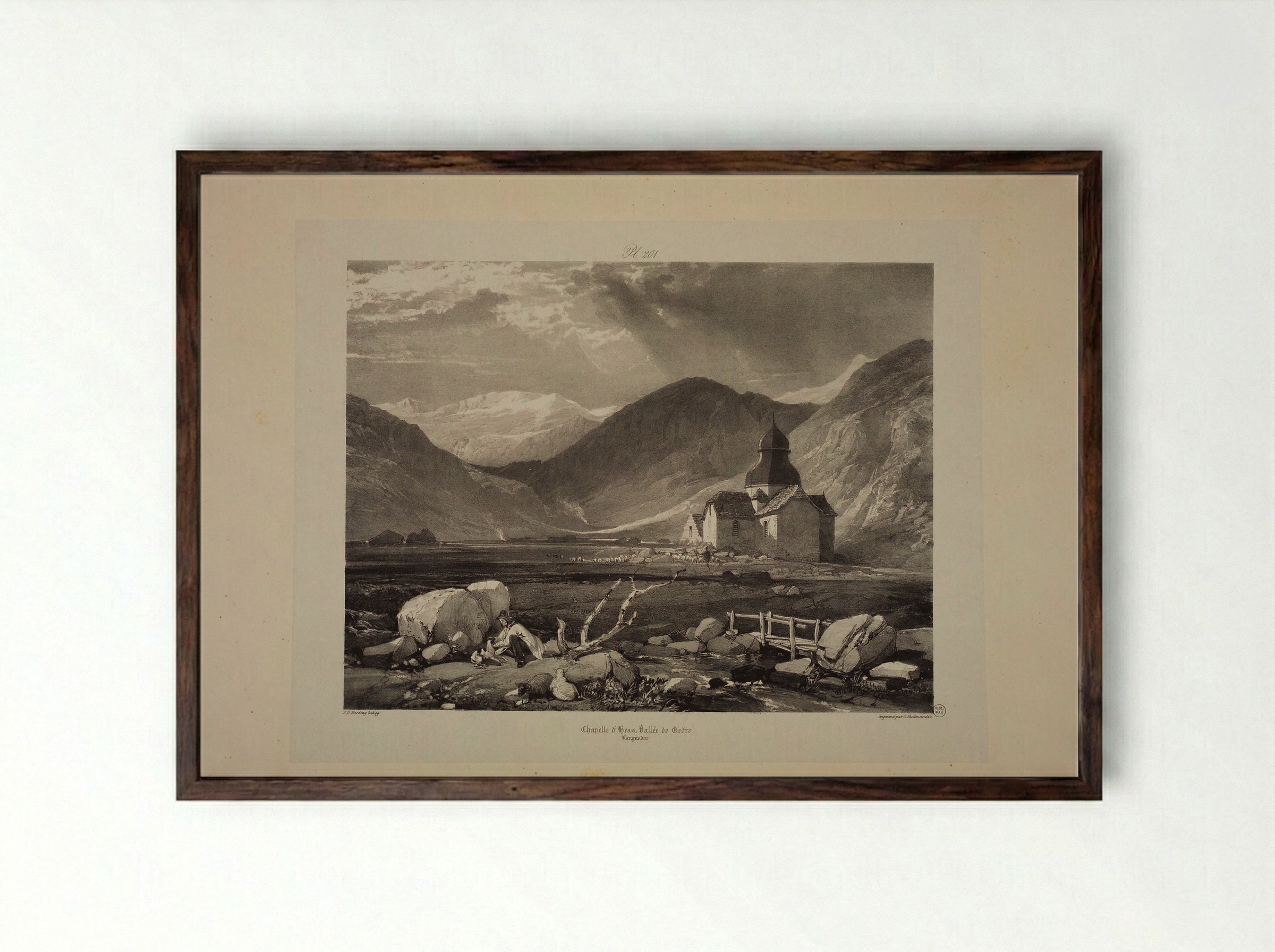 Chapelle d'Heas, Vallée de Gedro, Languedoc - James Duffield Harding - Framed Print Dark Wood