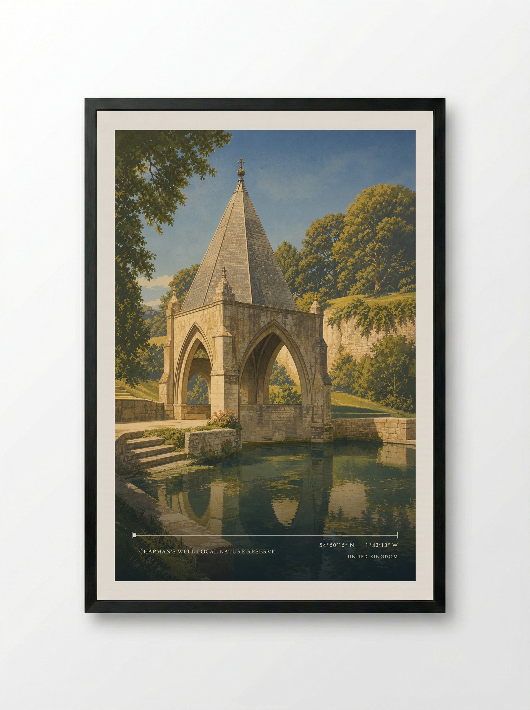 Chapman's Well United Kingdom Travel Poster - Framed Print Black